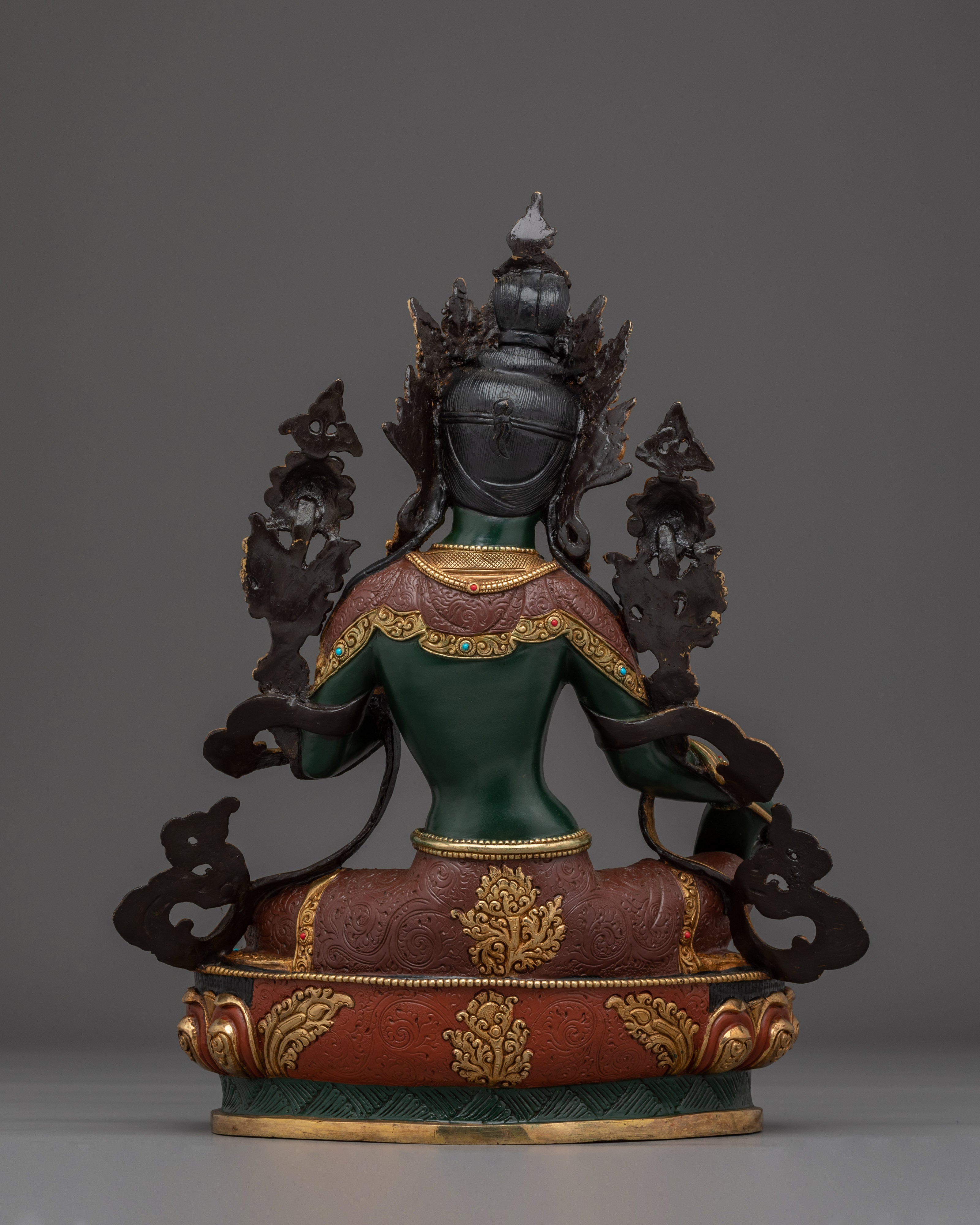 Green Tara Gold Gilded Copper Sculpture | Tibetan Goddess of Compassion for Altar
