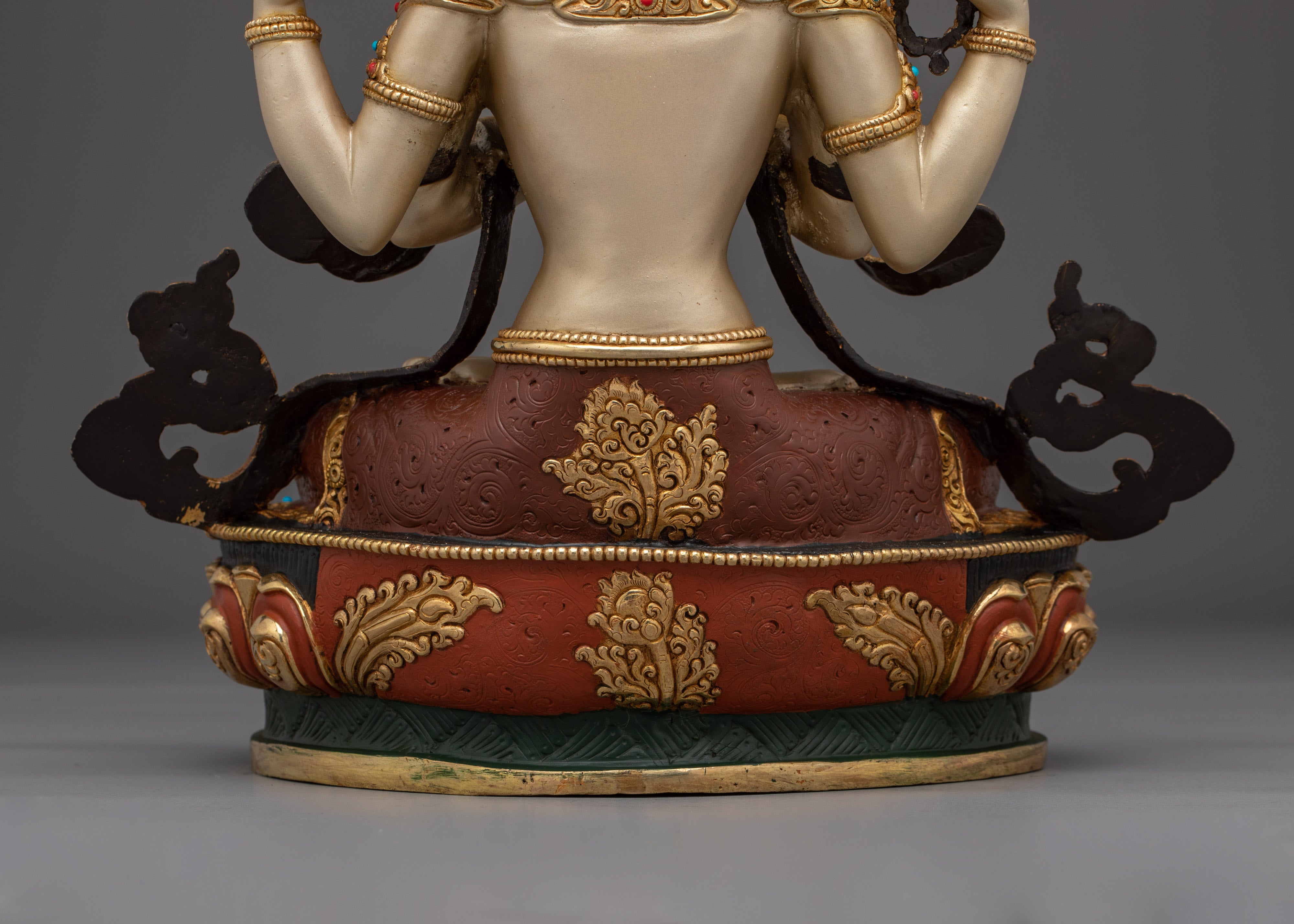 Gold Gilded Chenrezig Artwork with Copper Body | Tibetan Bodhisattva of Compassion