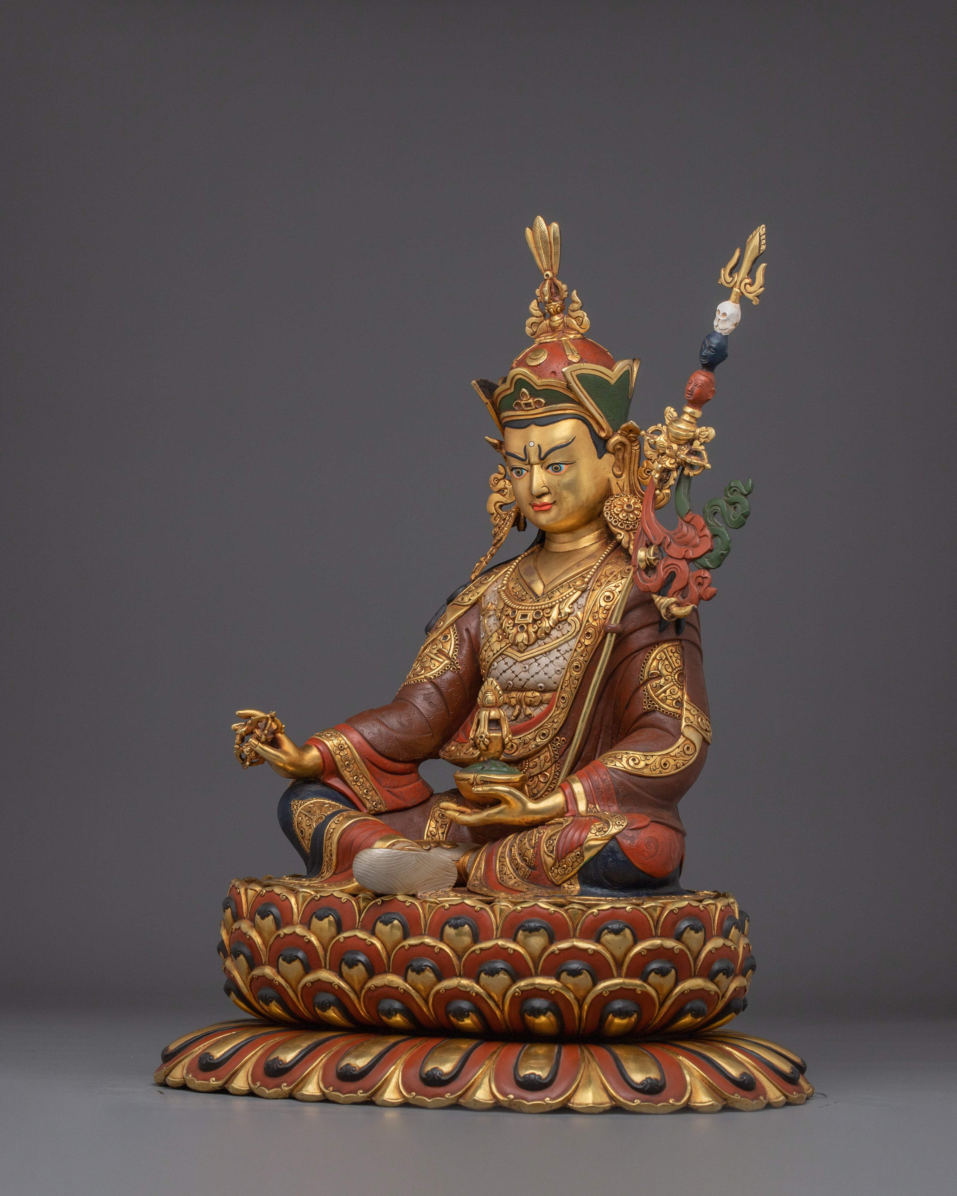 Guru Rinpoche Golden Statue Crafted with Copper | Tibetan Master Sculpture