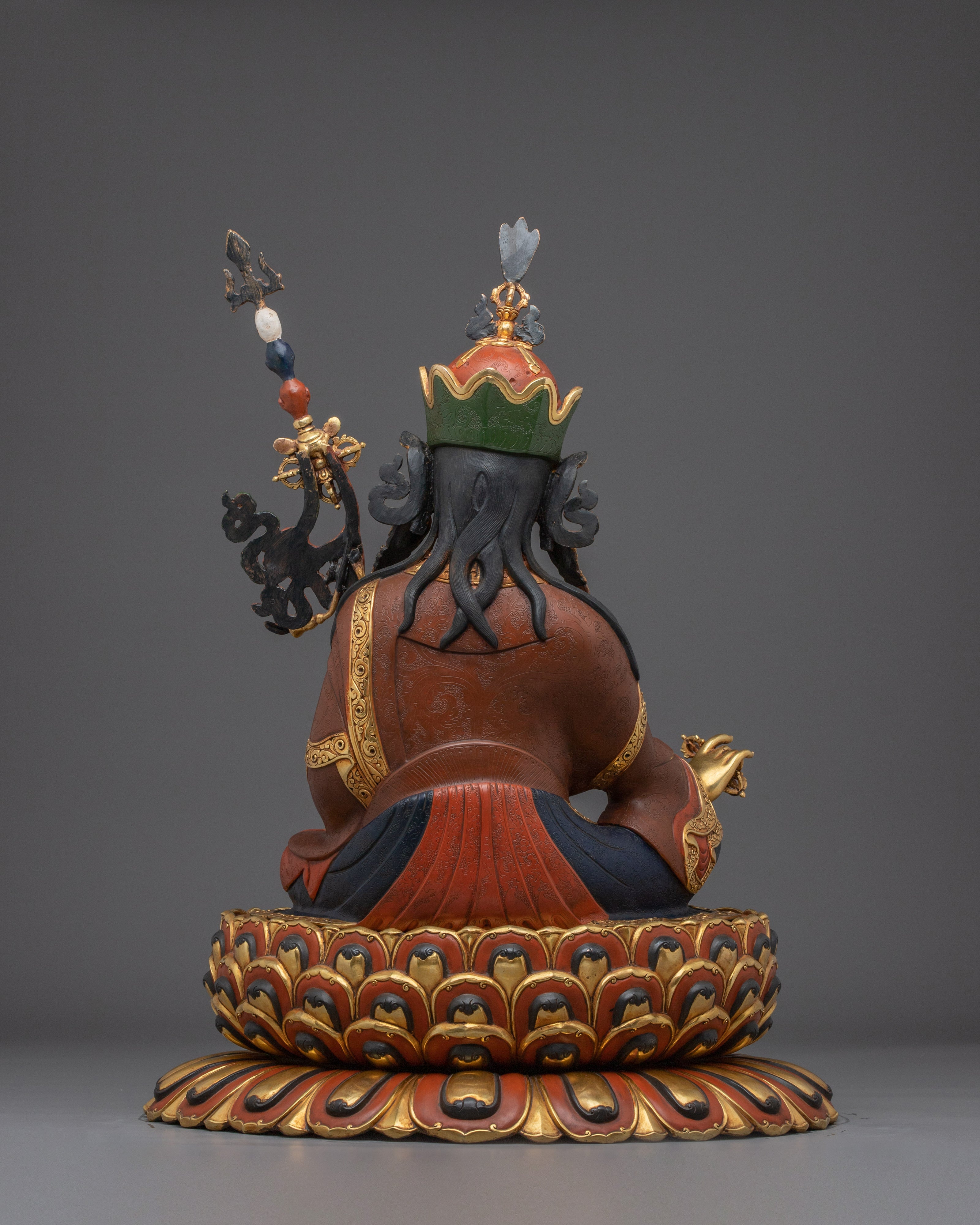 Guru Rinpoche Golden Statue Crafted with Copper | Tibetan Master Sculpture