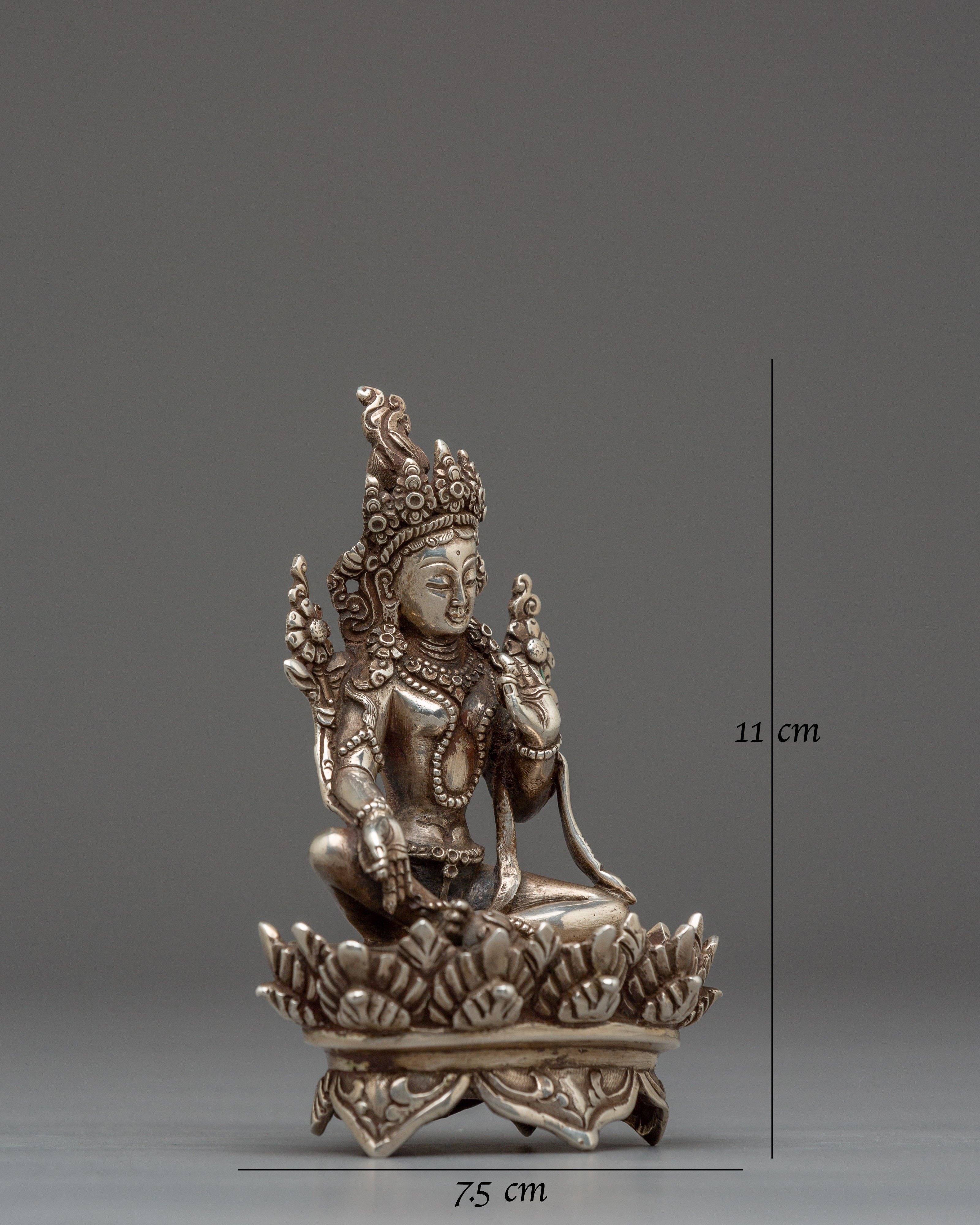 Silver Plated Green Tara Statue 