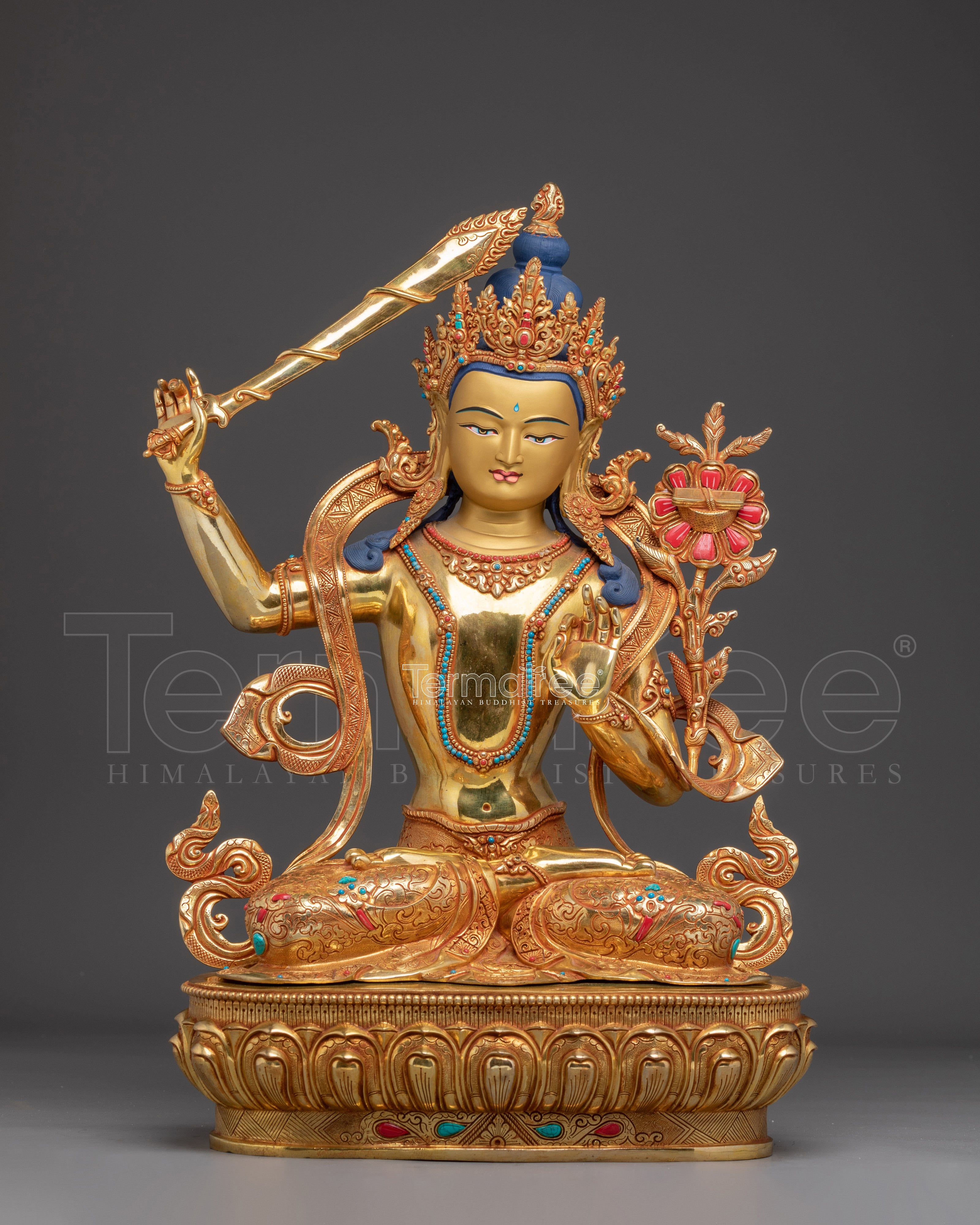Golden Radiant Manjushri Statue | Bodhisattva of Wisdom