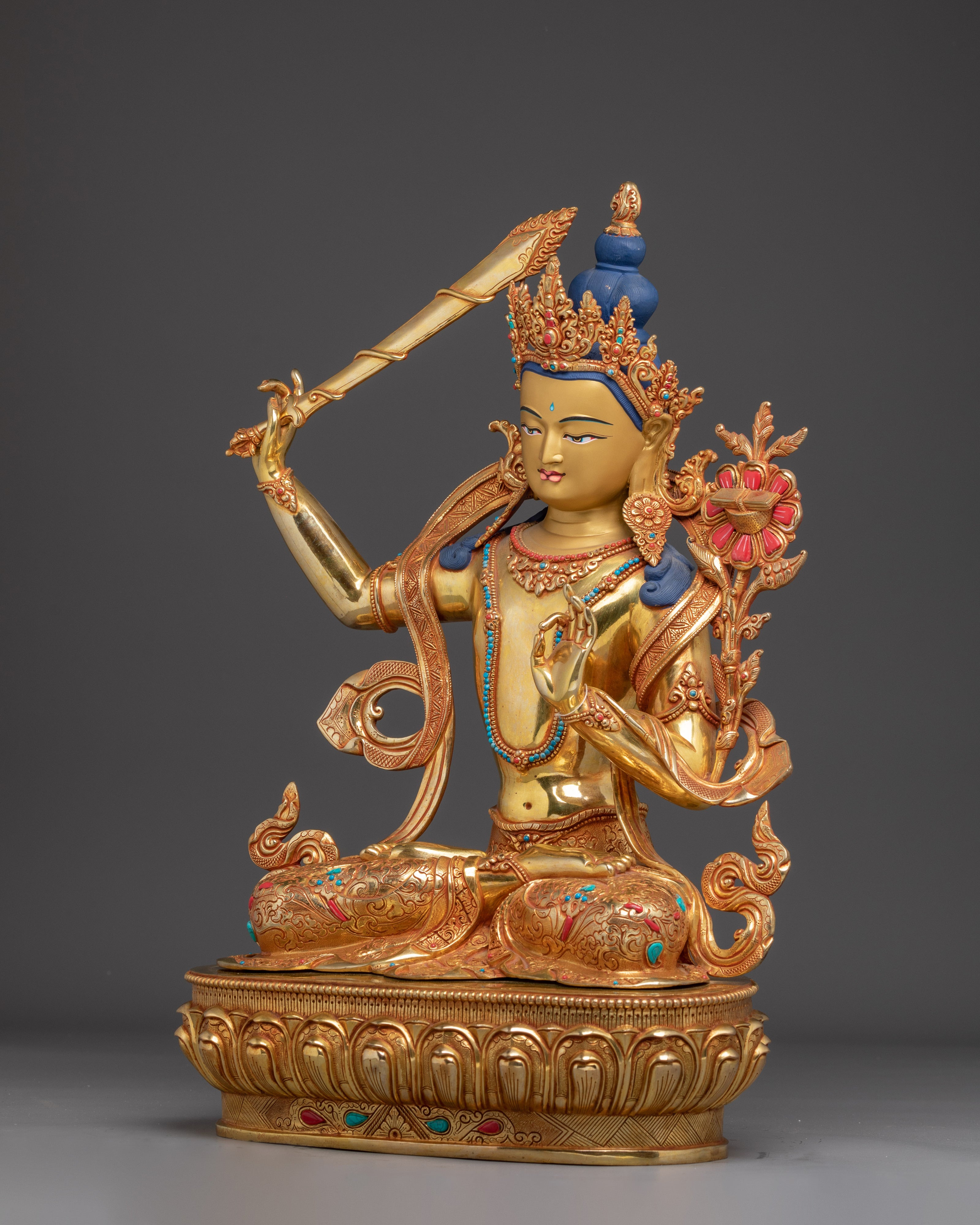 Golden Radiant Manjushri Statue | Bodhisattva of Wisdom