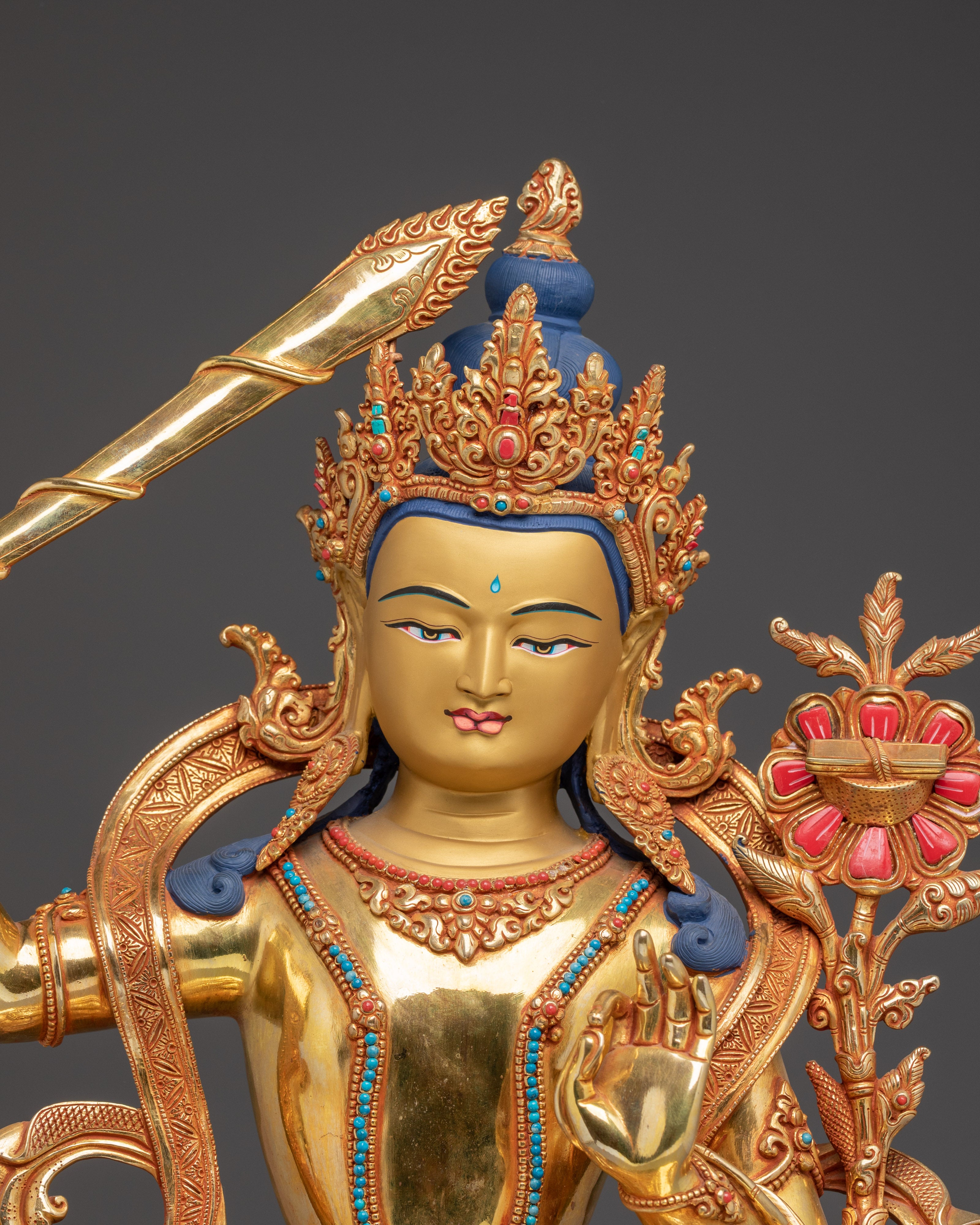 Golden Radiant Manjushri Statue | Bodhisattva of Wisdom
