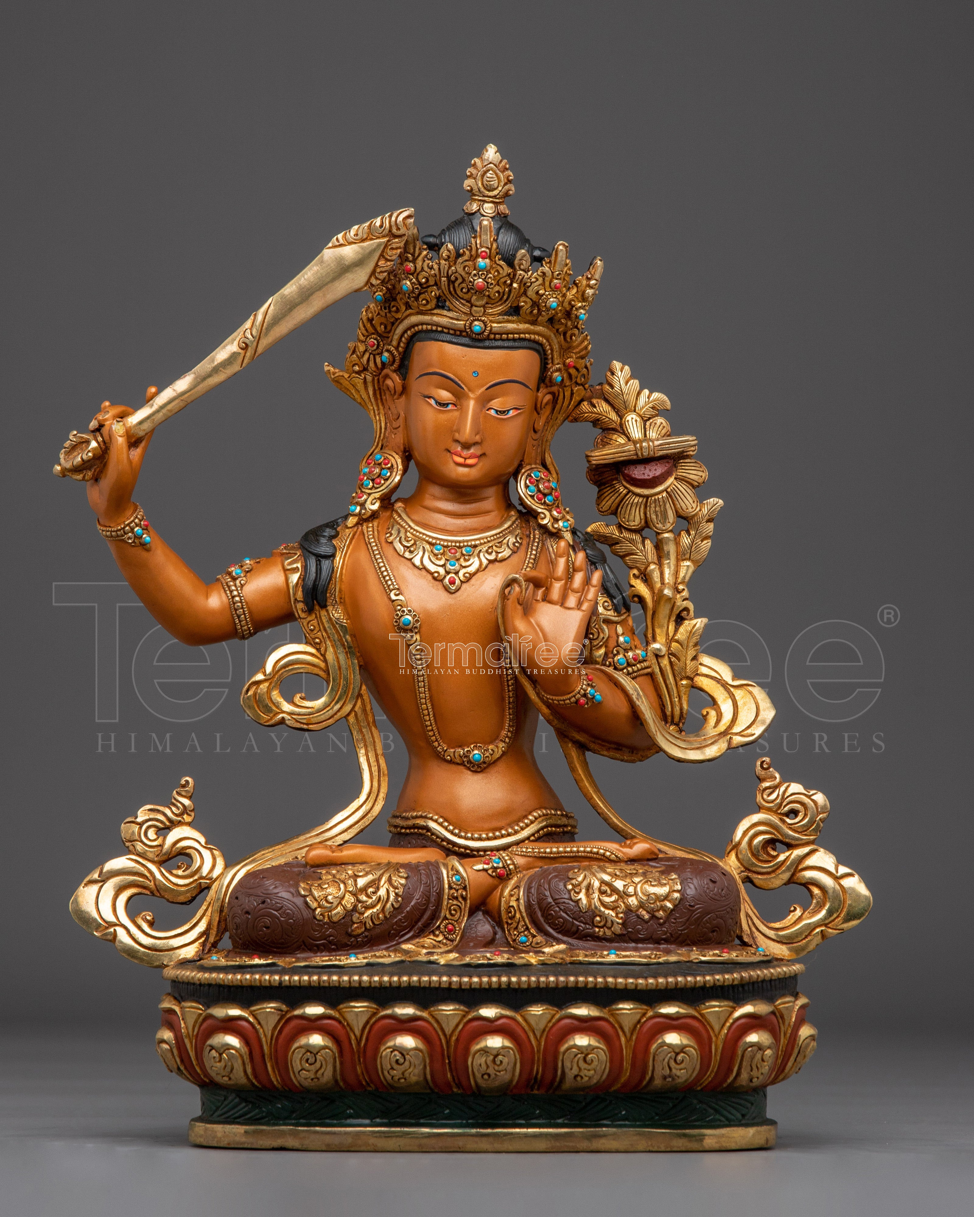 Tibetan Ultimate Wisdom Deity Manjushri Figurine | Himalayan Spiritual Artwork