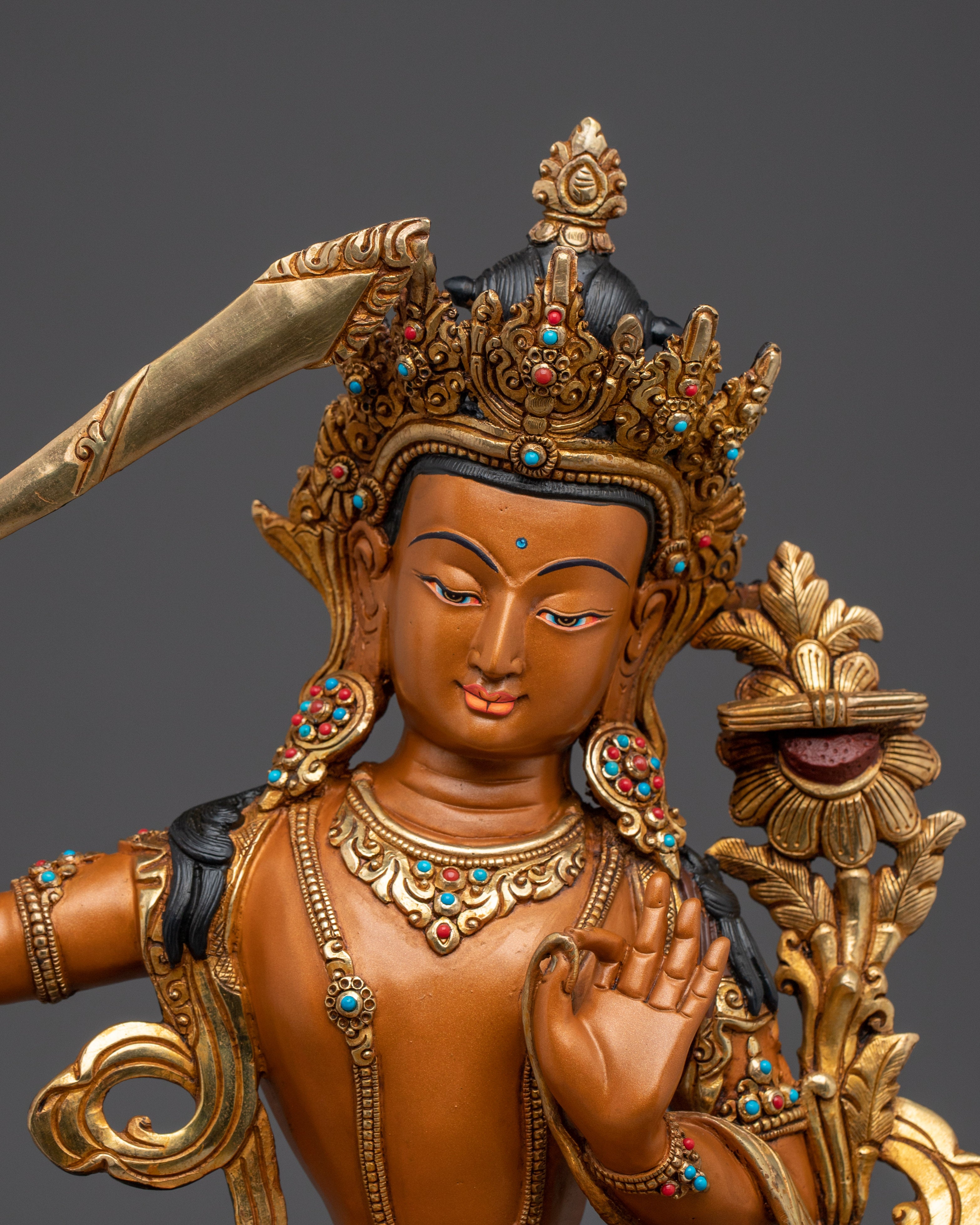 Tibetan Ultimate Wisdom Deity Manjushri Figurine | Himalayan Spiritual Artwork
