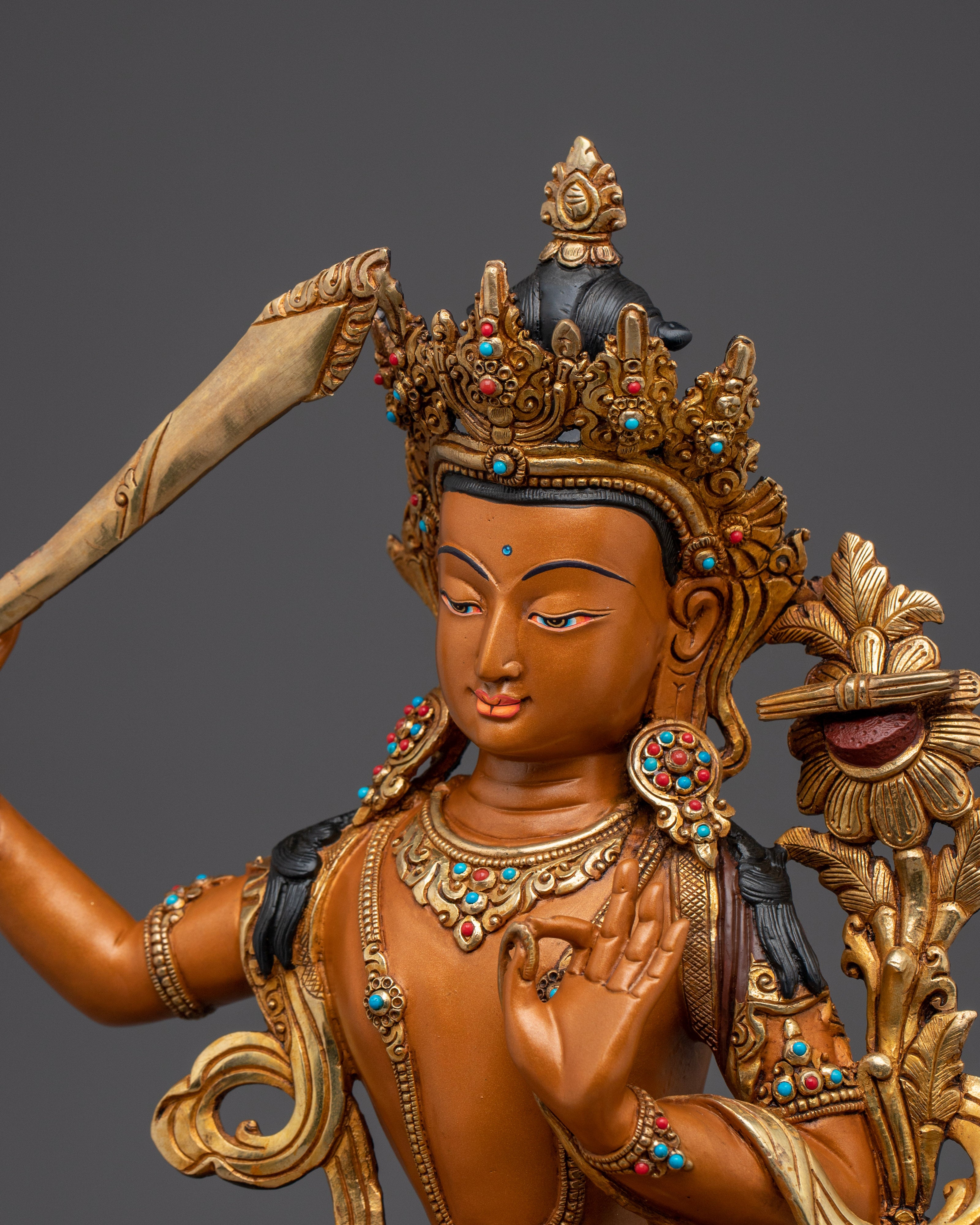 Tibetan Ultimate Wisdom Deity Manjushri Figurine | Himalayan Spiritual Artwork