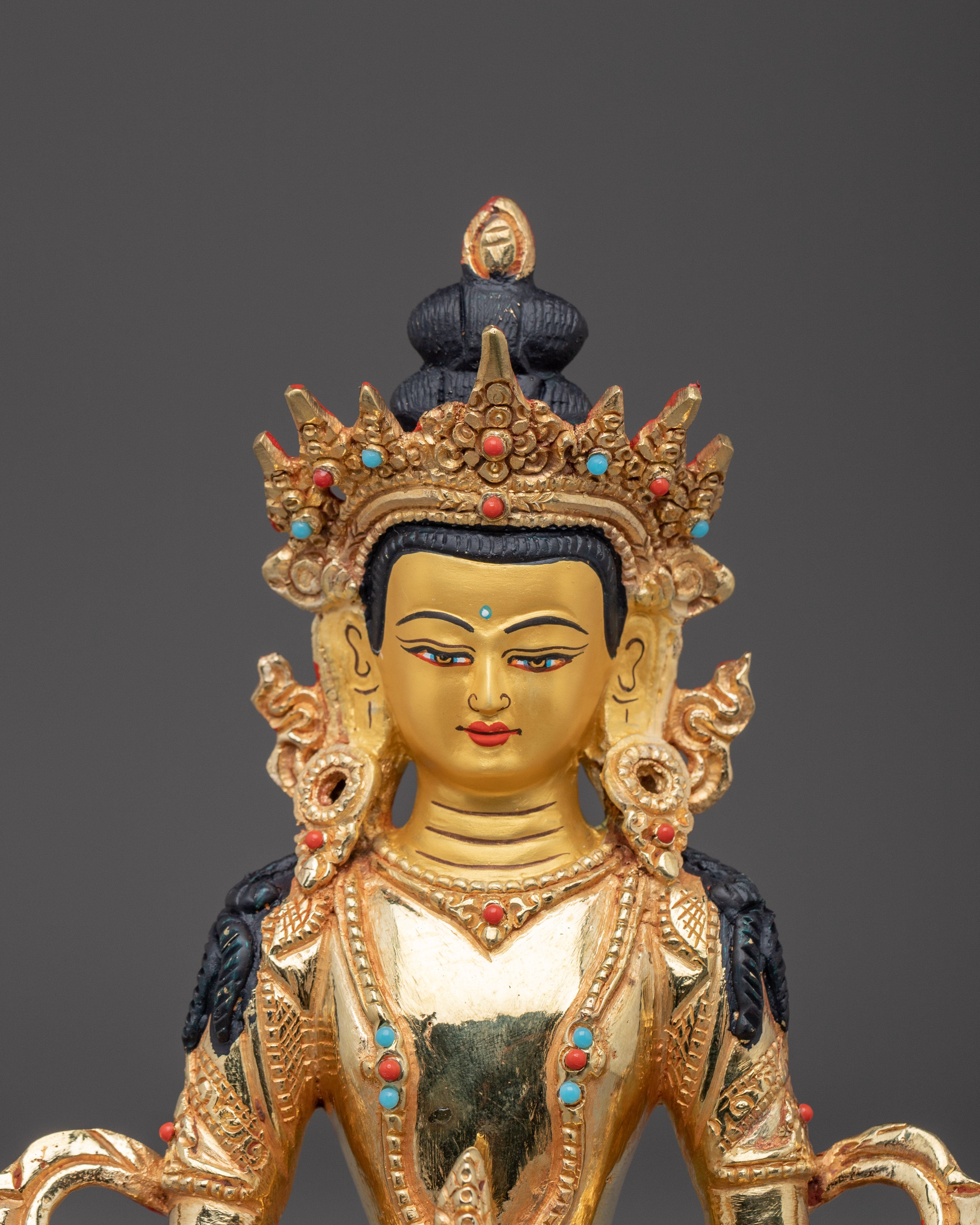 Amitayus Statue in Golden Copper | Himalayan Artwork