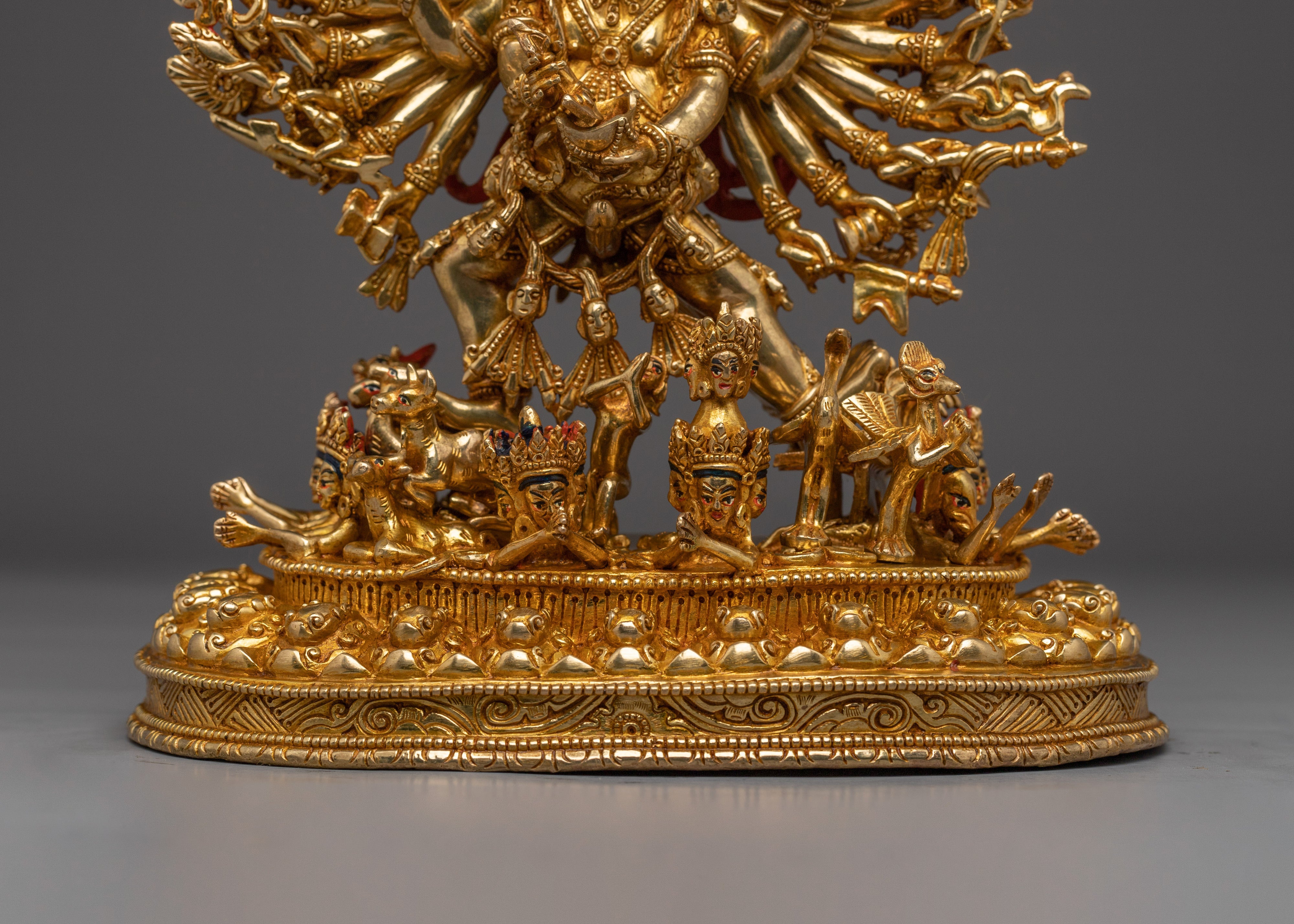 24K Gold Gilded Yamantaka Statue | Copper Buddhist Deity of Wisdom