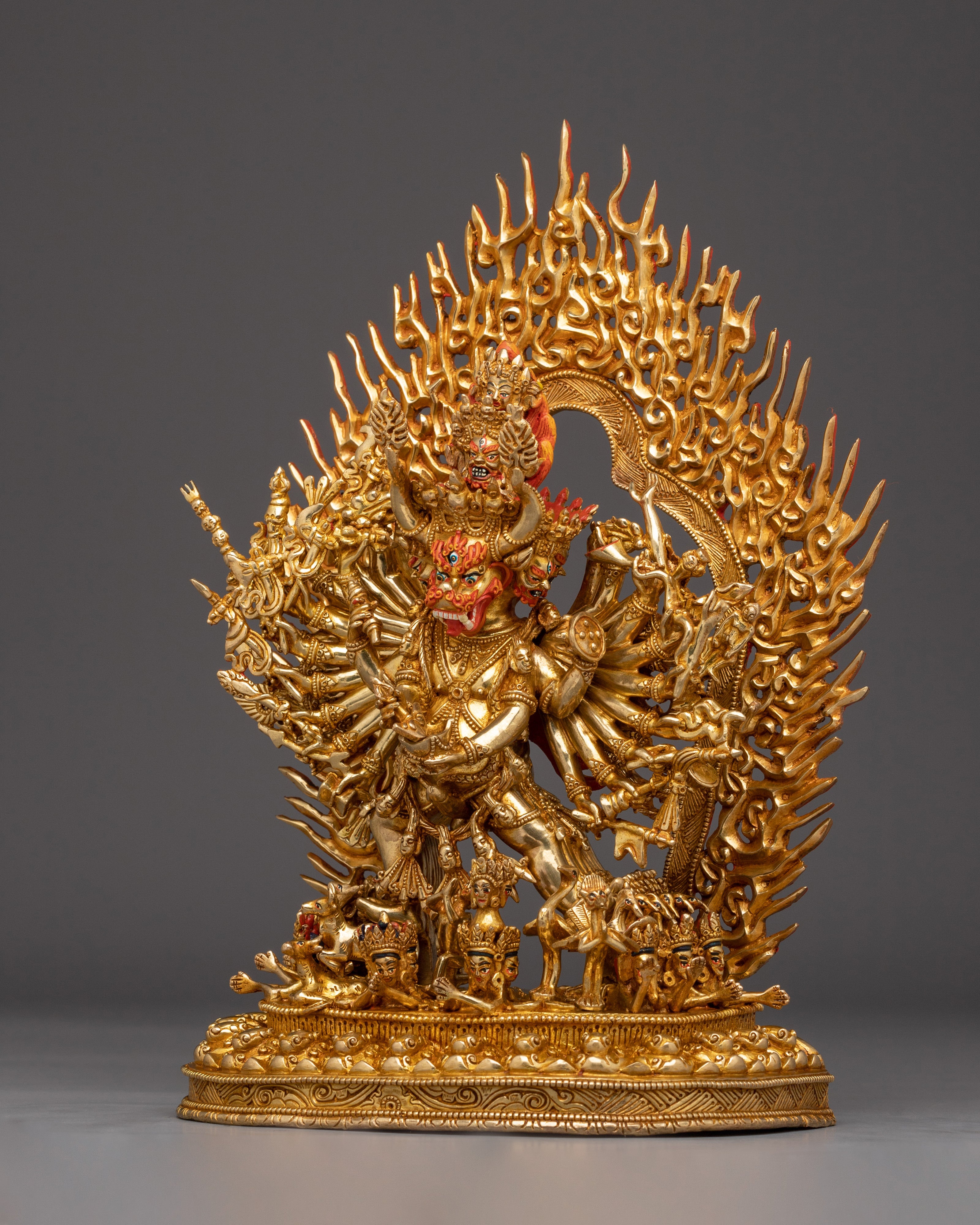 24K Gold Gilded Yamantaka Statue | Copper Buddhist Deity of Wisdom