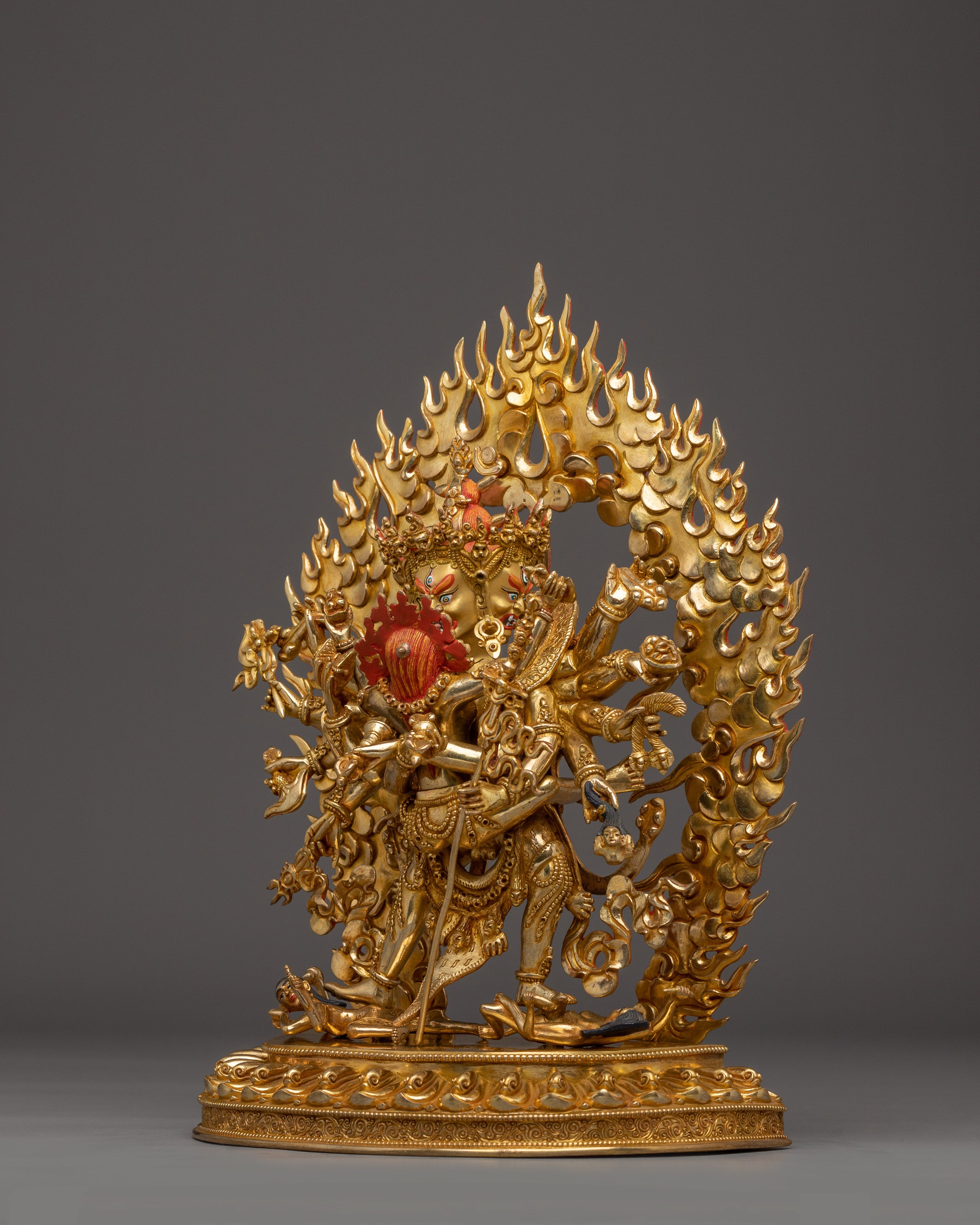 Copper Sculpture Gold Gilded Chakrasambhara | Tantric Copper Deity for Ritual Practice