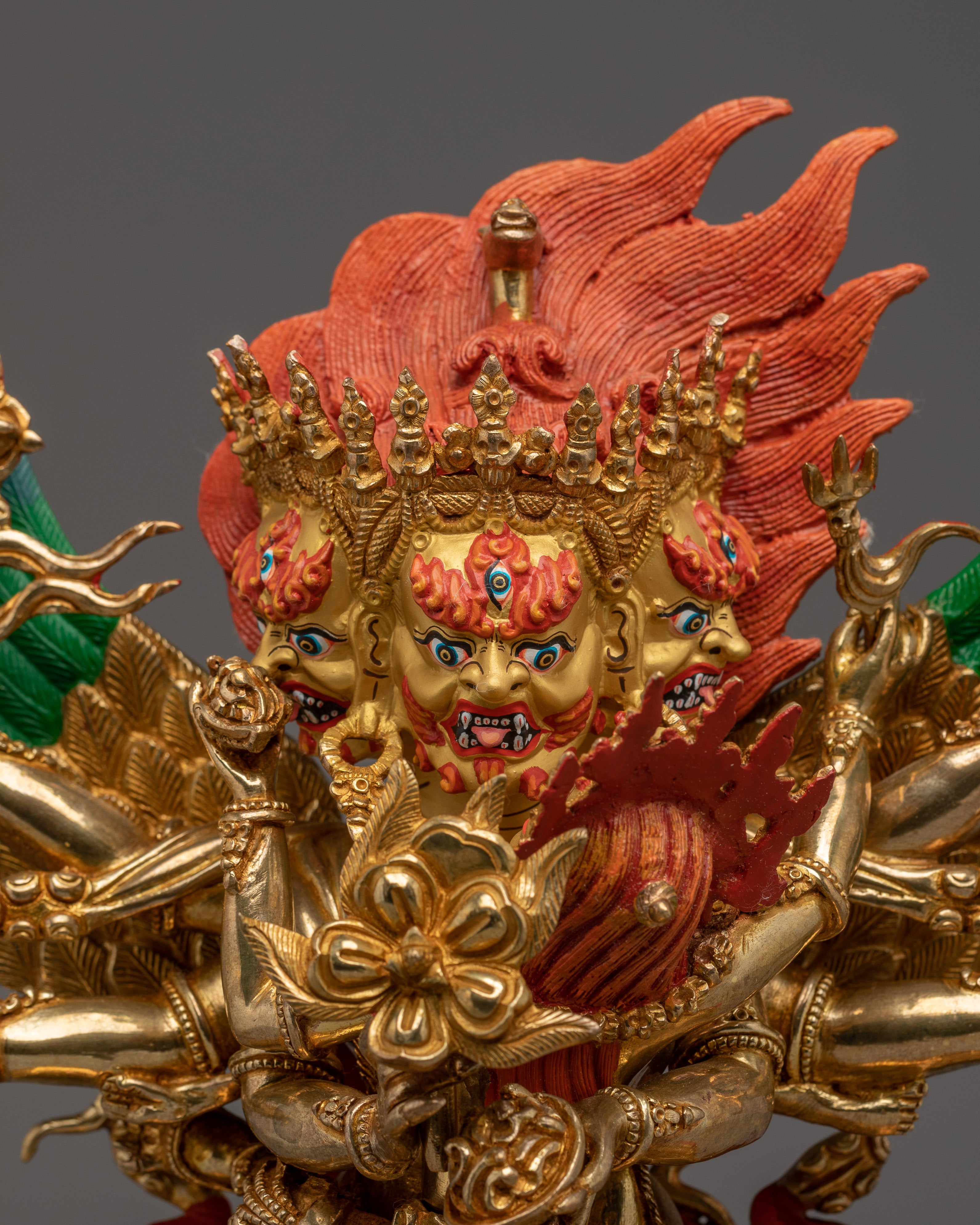 Fierce 24K Gold Hayagriva statue | Wrathful Tibetan Copper Deity for Healing