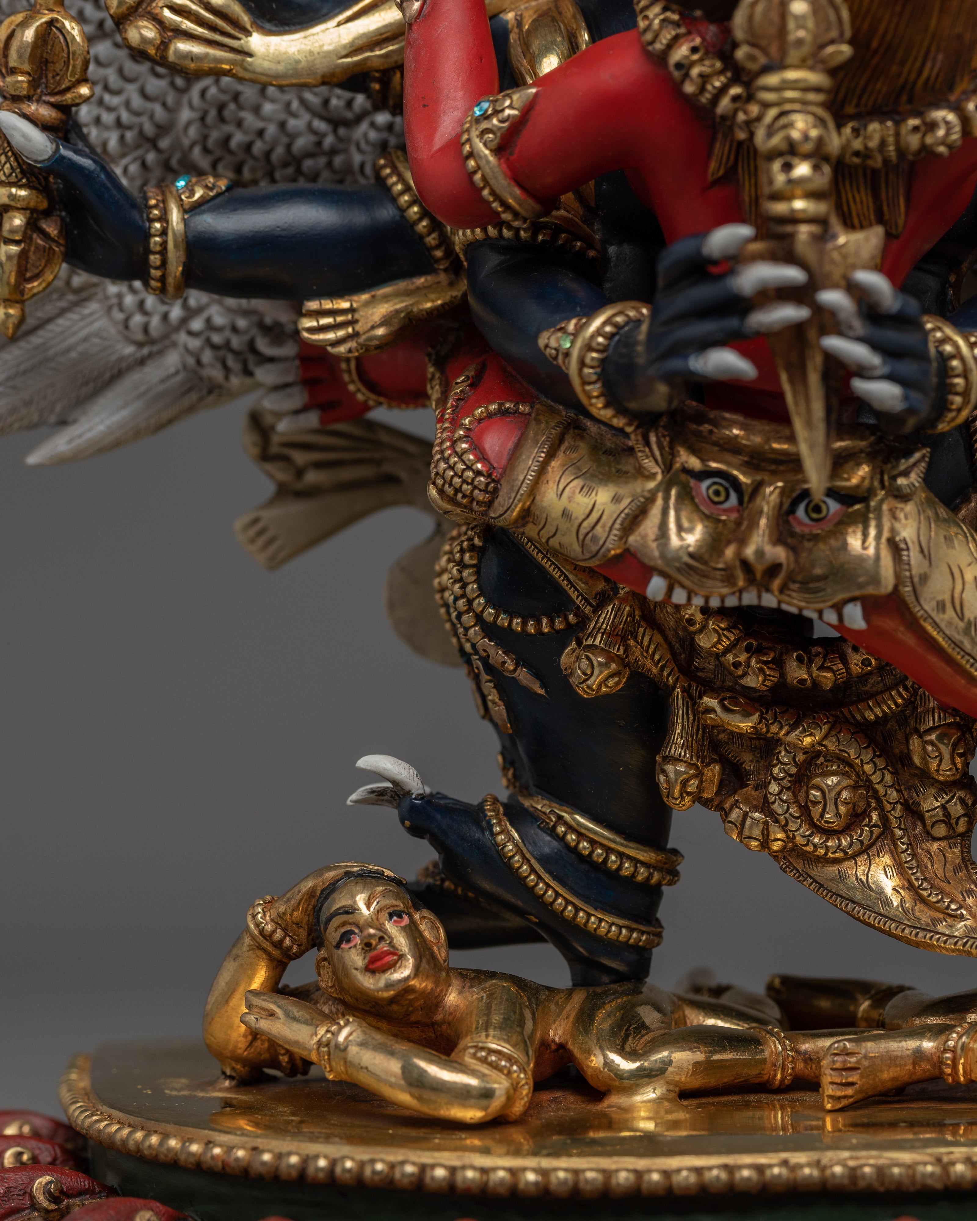Gold Gilded Vajrakilaya Statue | Wrathful Copper Tantric Deity for Obstacle Removal