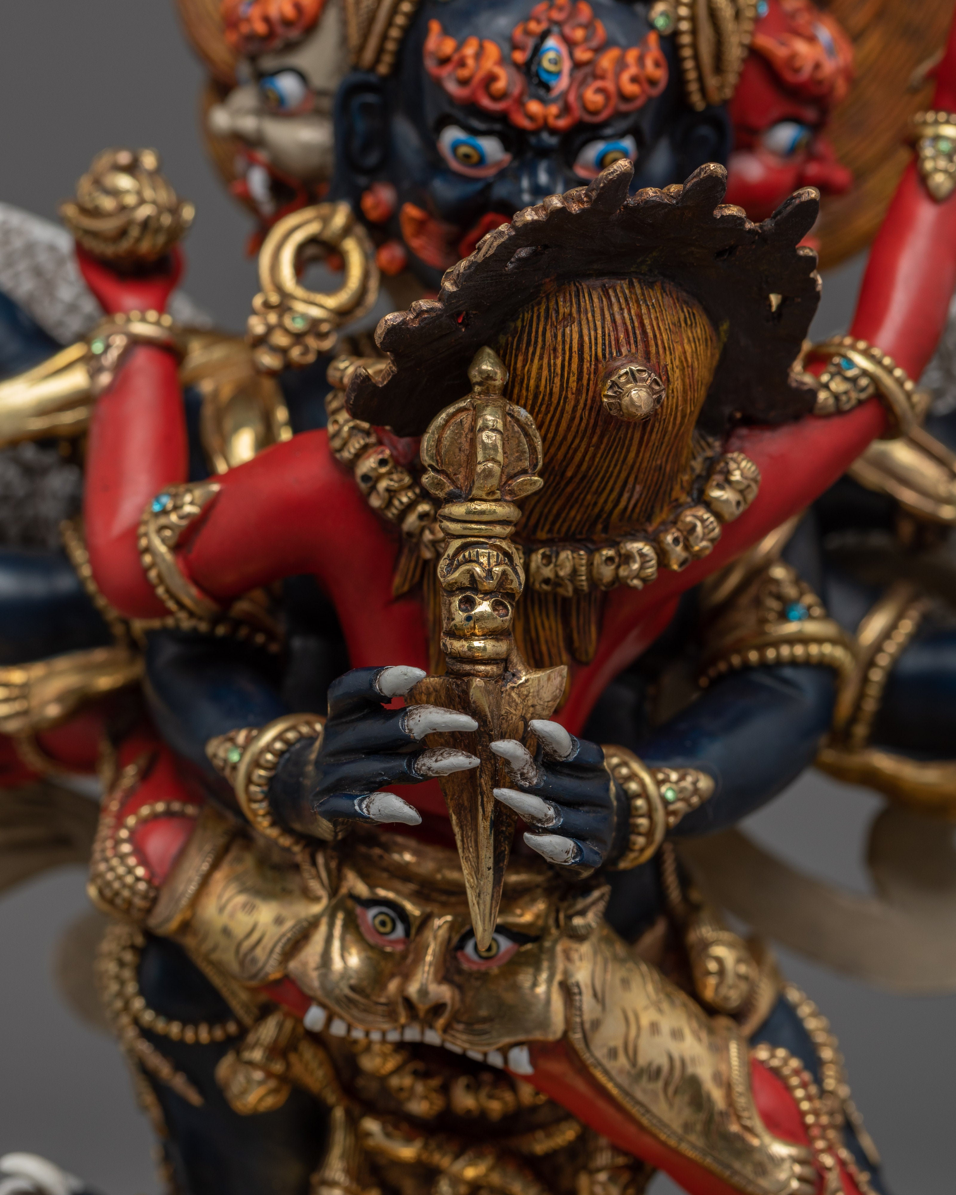 Gold Gilded Vajrakilaya Statue | Wrathful Copper Tantric Deity for Obstacle Removal