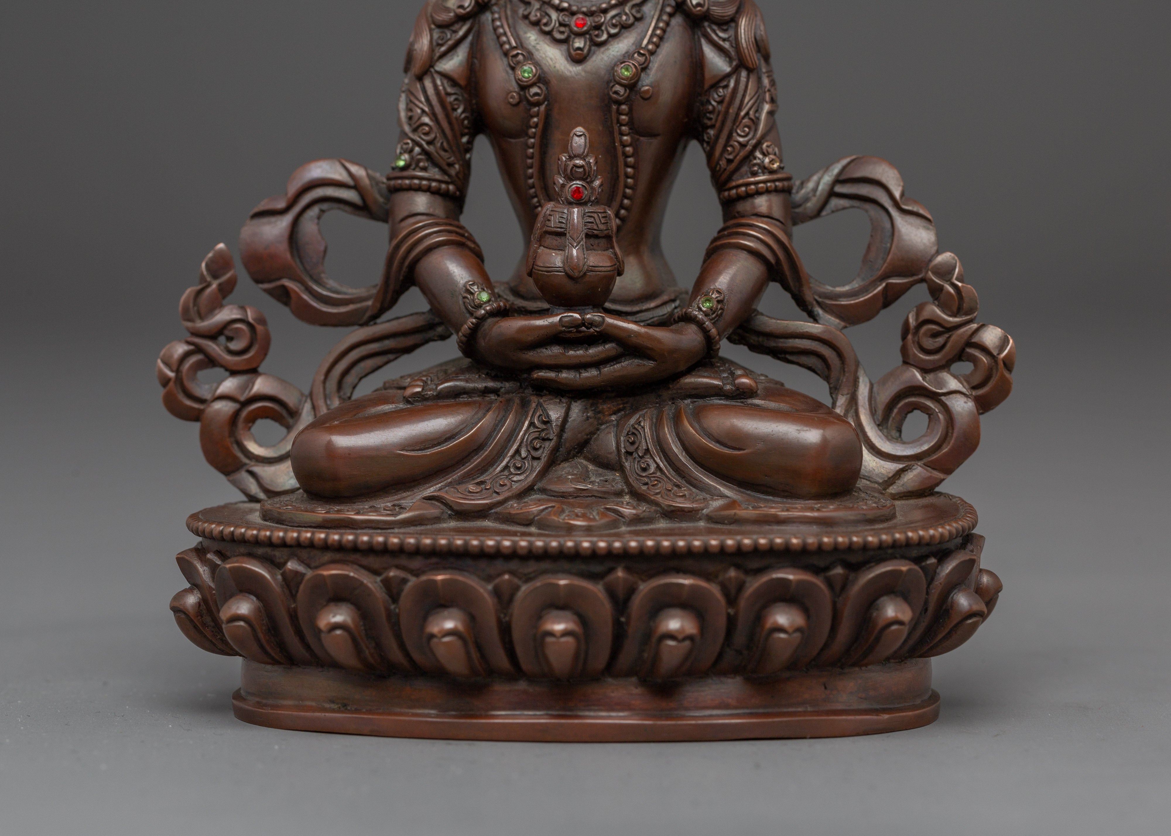 Oxidized Copper Amitayus Statue | Symbol of Longevity