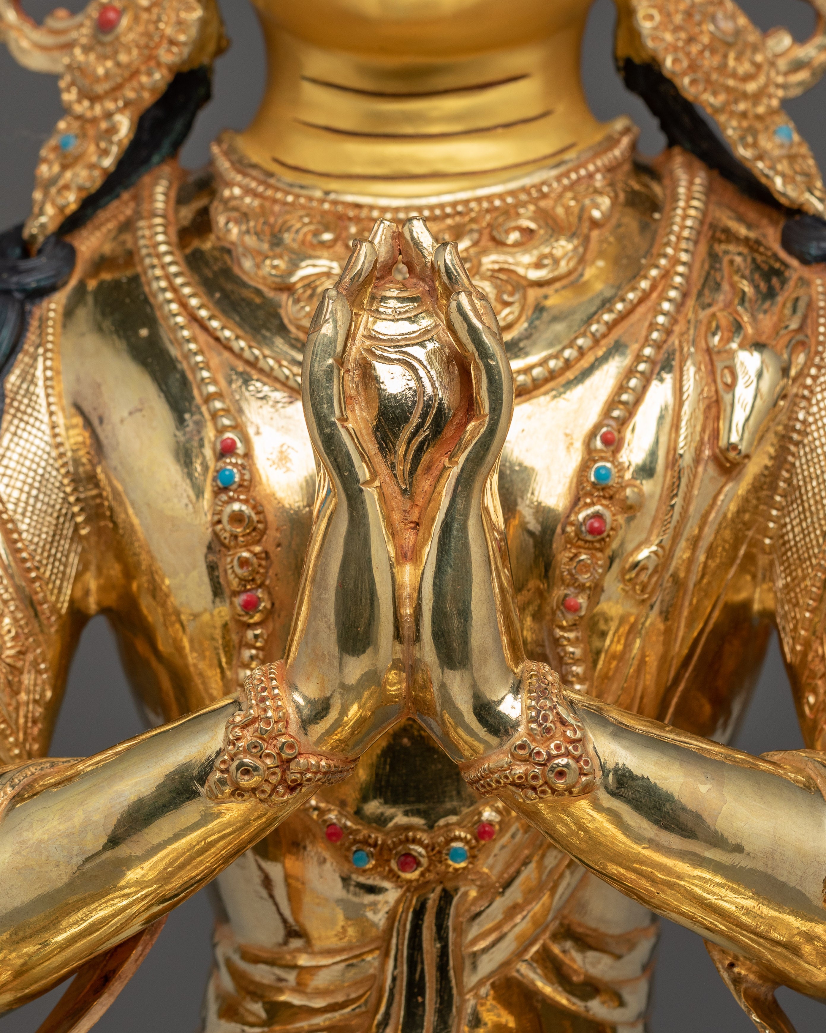 Chenrezig Statue with Copper Body | Tibetan Buddhist Shrine Sculpture