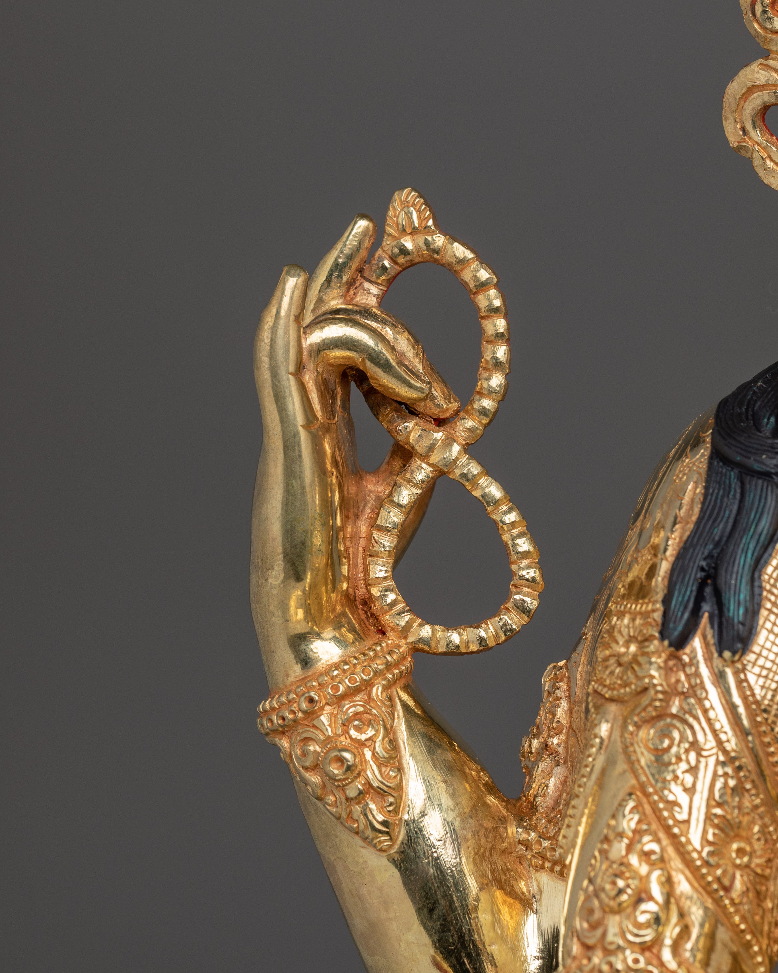 Chenrezig Statue with Copper Body | Tibetan Buddhist Shrine Sculpture