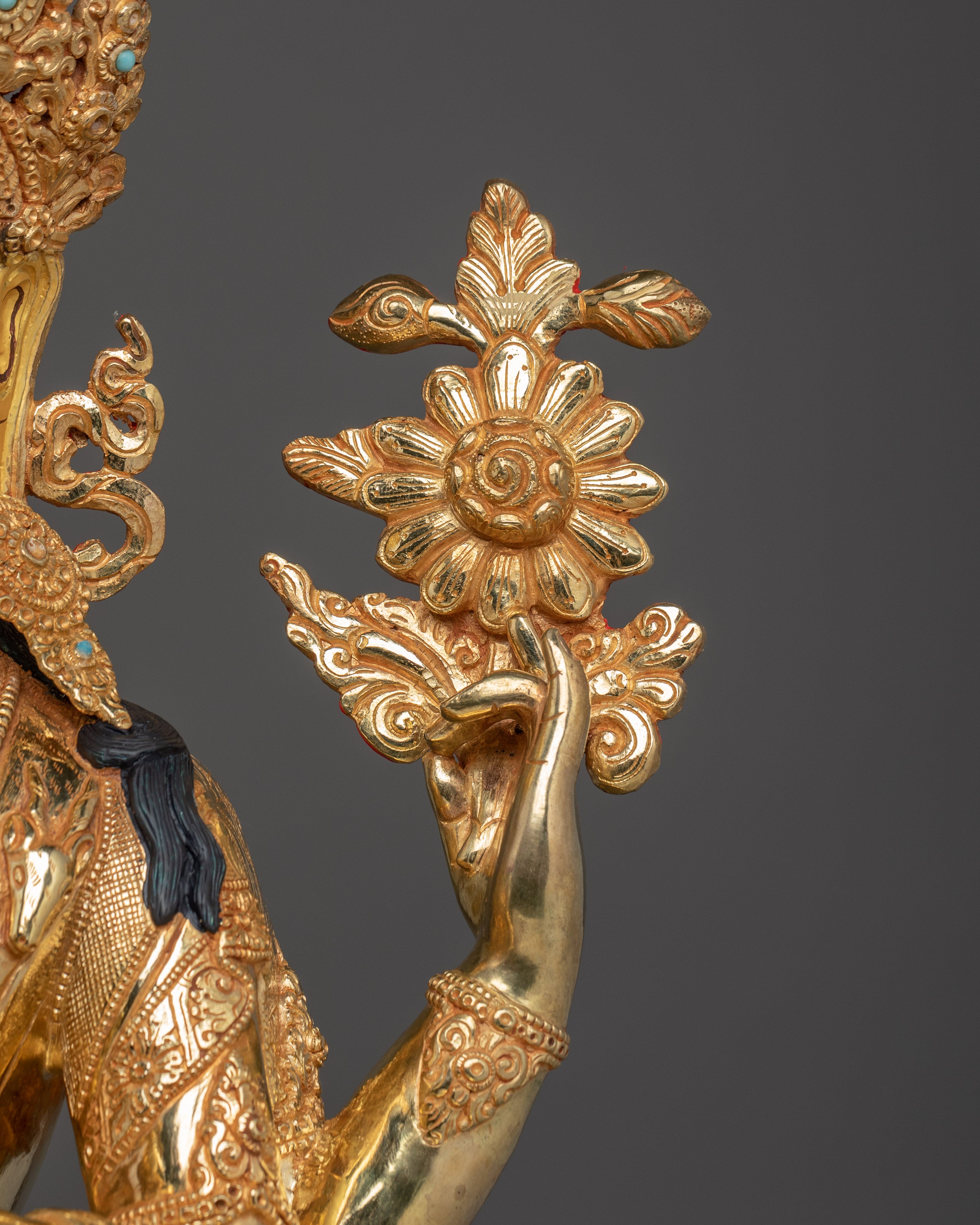 Chenrezig Statue with Copper Body | Tibetan Buddhist Shrine Sculpture