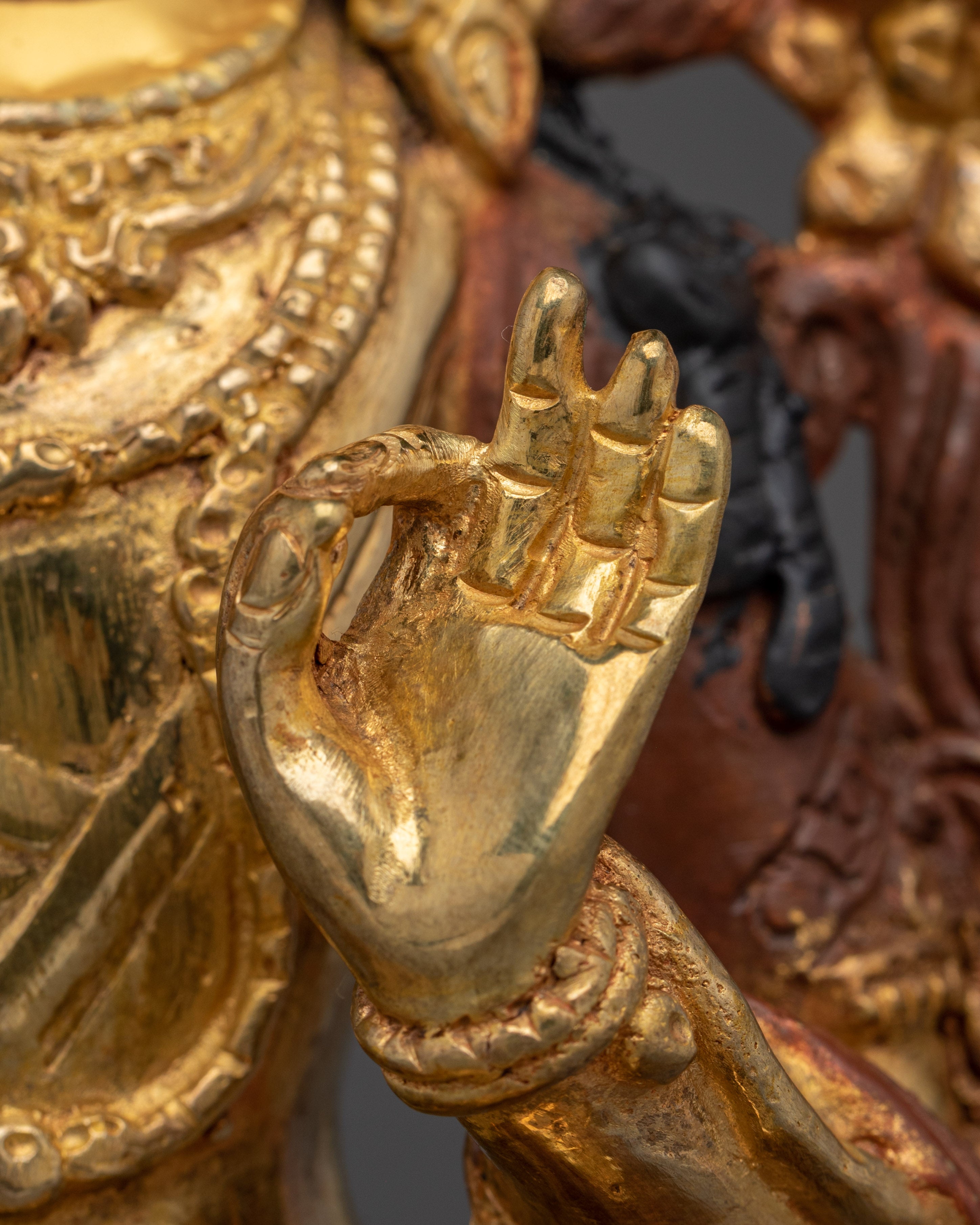 Manjushri statue with 24K Gold Gilding | Copper Wisdom Deity for Meditation