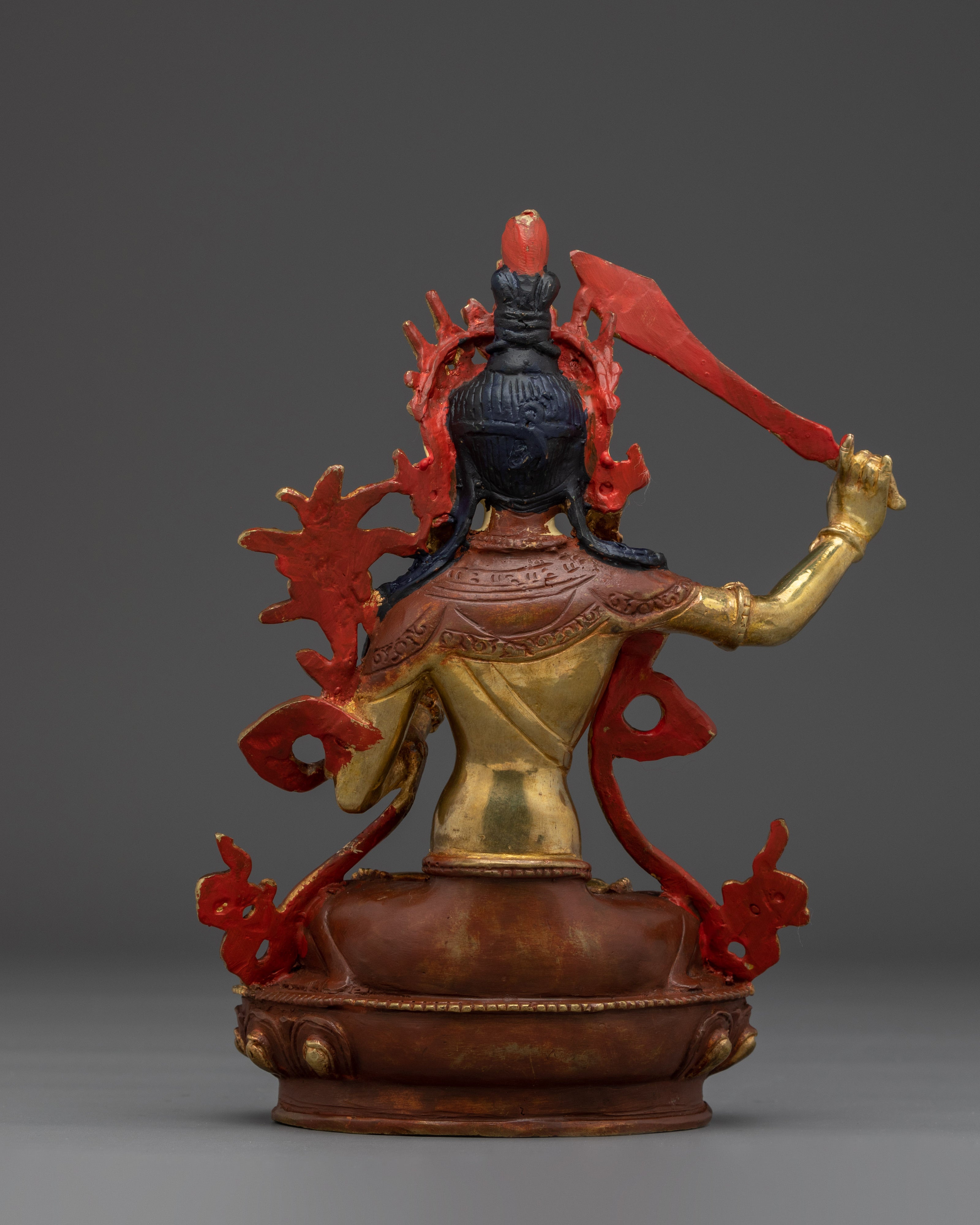 Manjushri statue with 24K Gold Gilding | Copper Wisdom Deity for Meditation