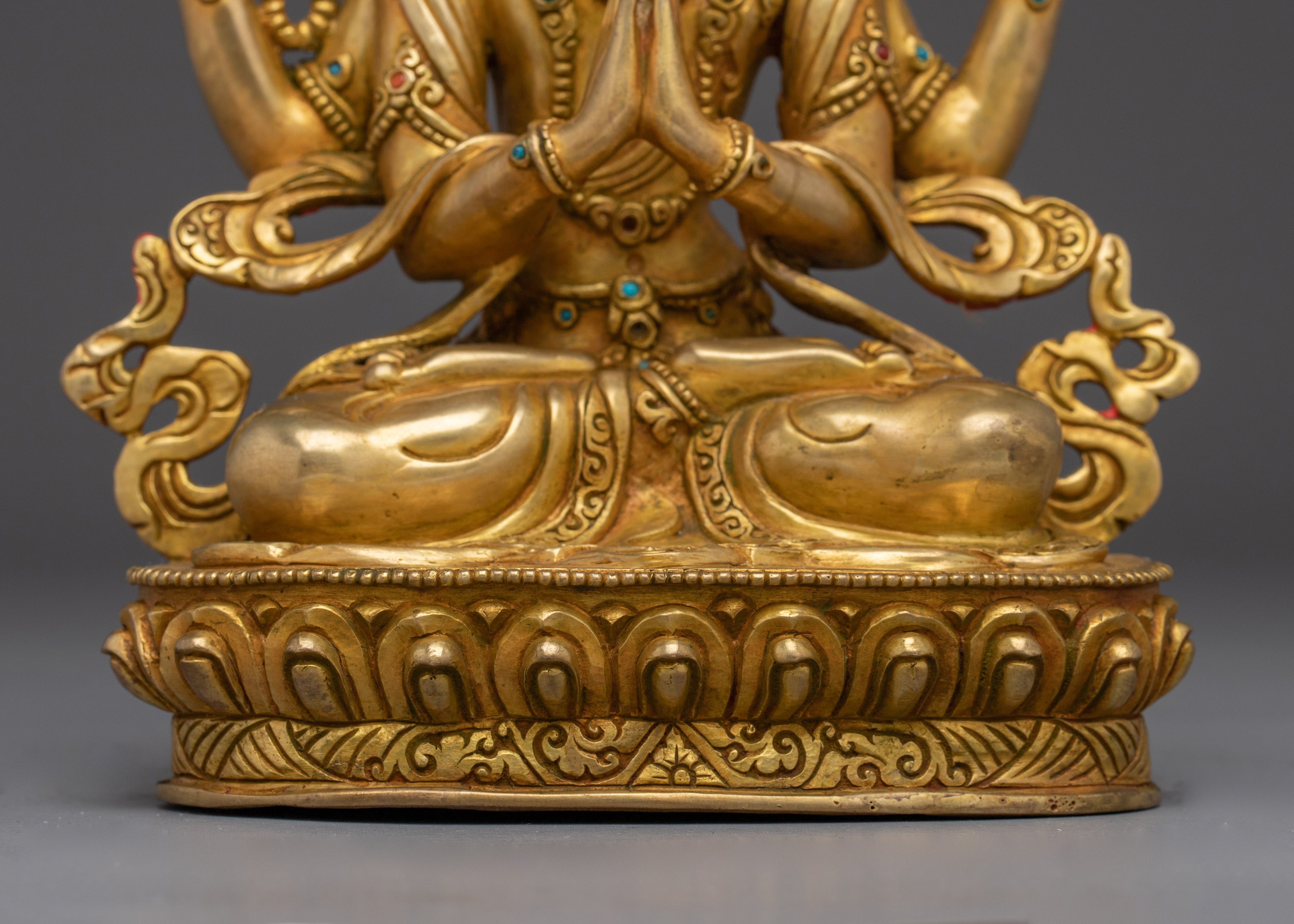 Chenrezig Statue with Gemstones for Compassion | Tibetan Buddhist Art