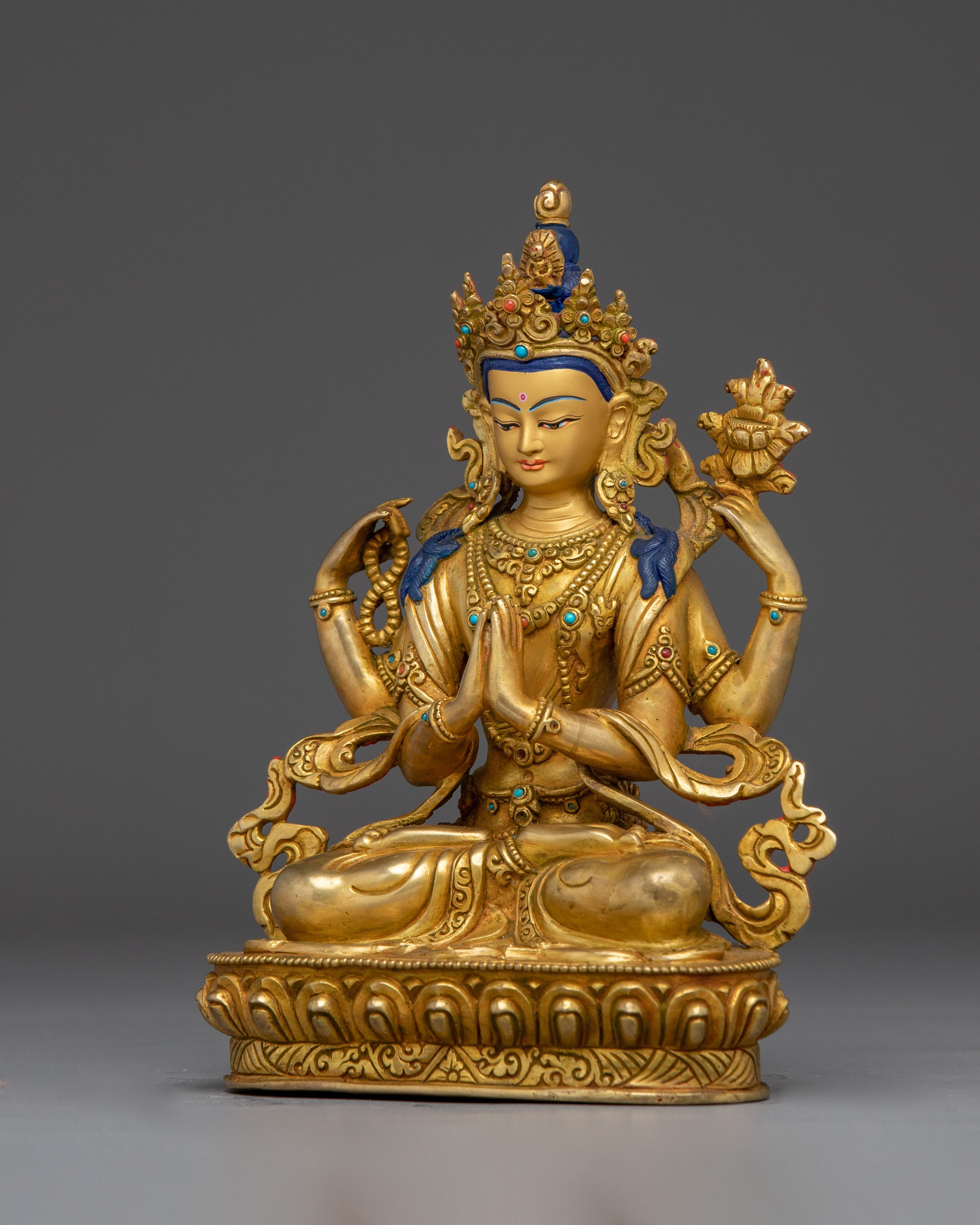 Chenrezig Statue with Gemstones for Compassion | Tibetan Buddhist Art