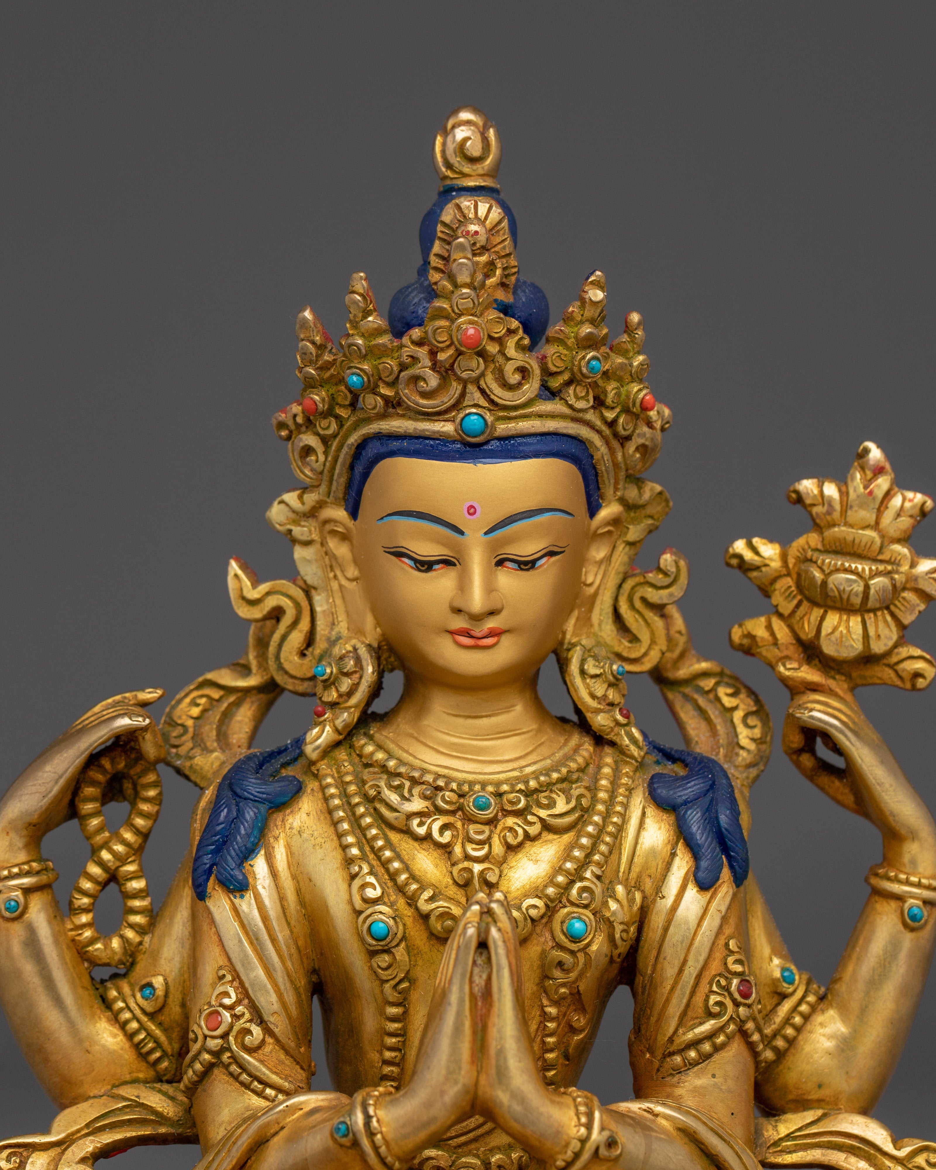 Chenrezig Statue with Gemstones for Compassion | Tibetan Buddhist Art
