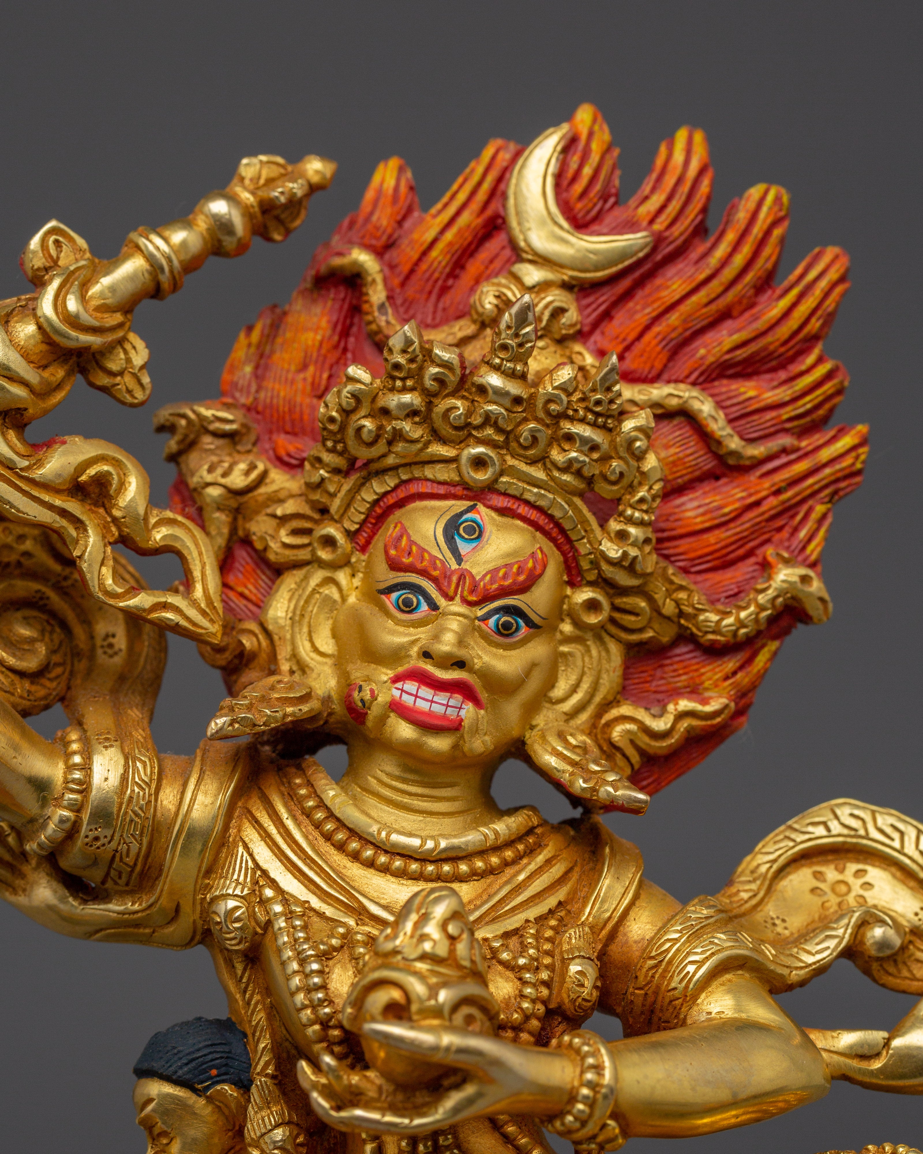 Wrathful Palden Lhamo Sculpture | Tibetan Protector Deity in 24K Gold Gilded Copper