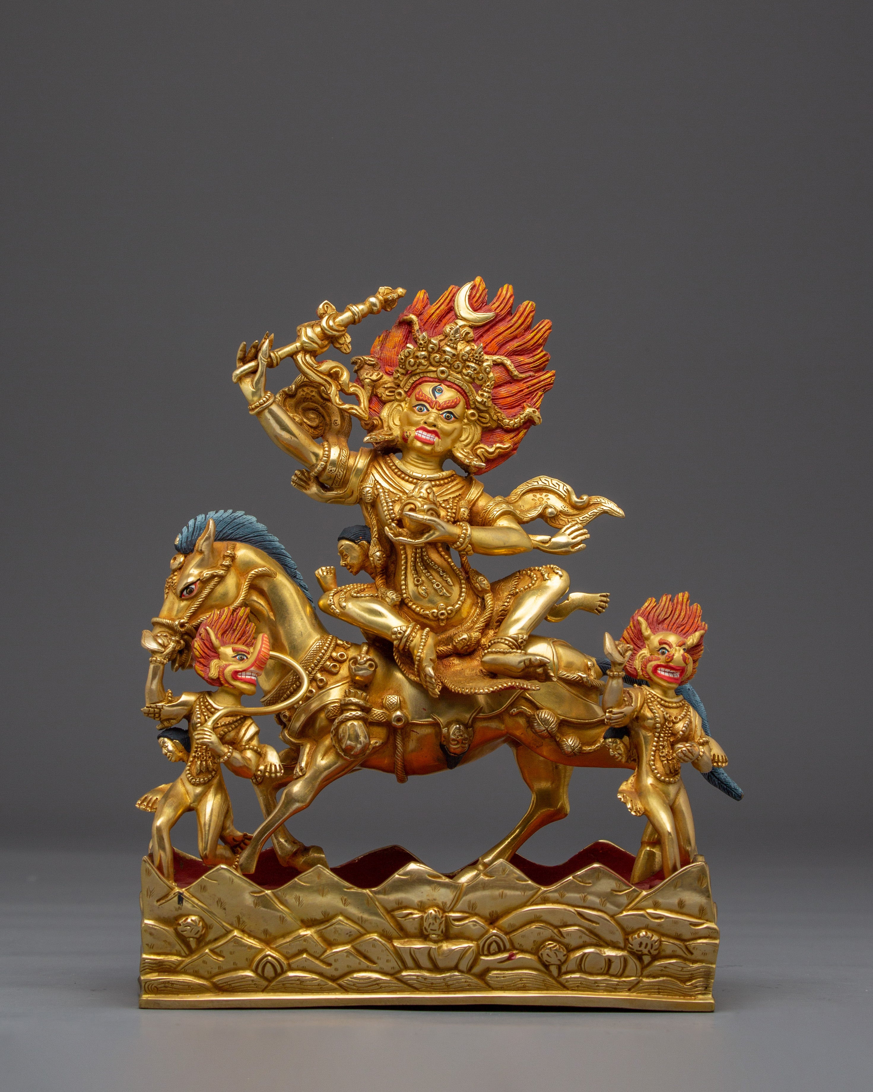 Wrathful Palden Lhamo Sculpture | Tibetan Protector Deity in 24K Gold Gilded Copper