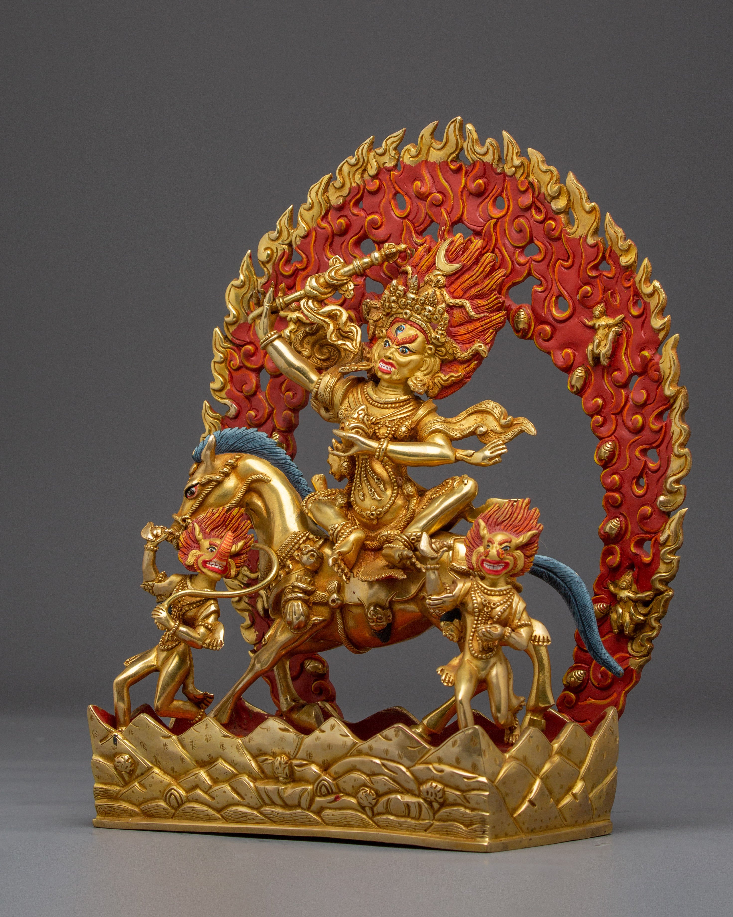 Wrathful Palden Lhamo Sculpture | Tibetan Protector Deity in 24K Gold Gilded Copper