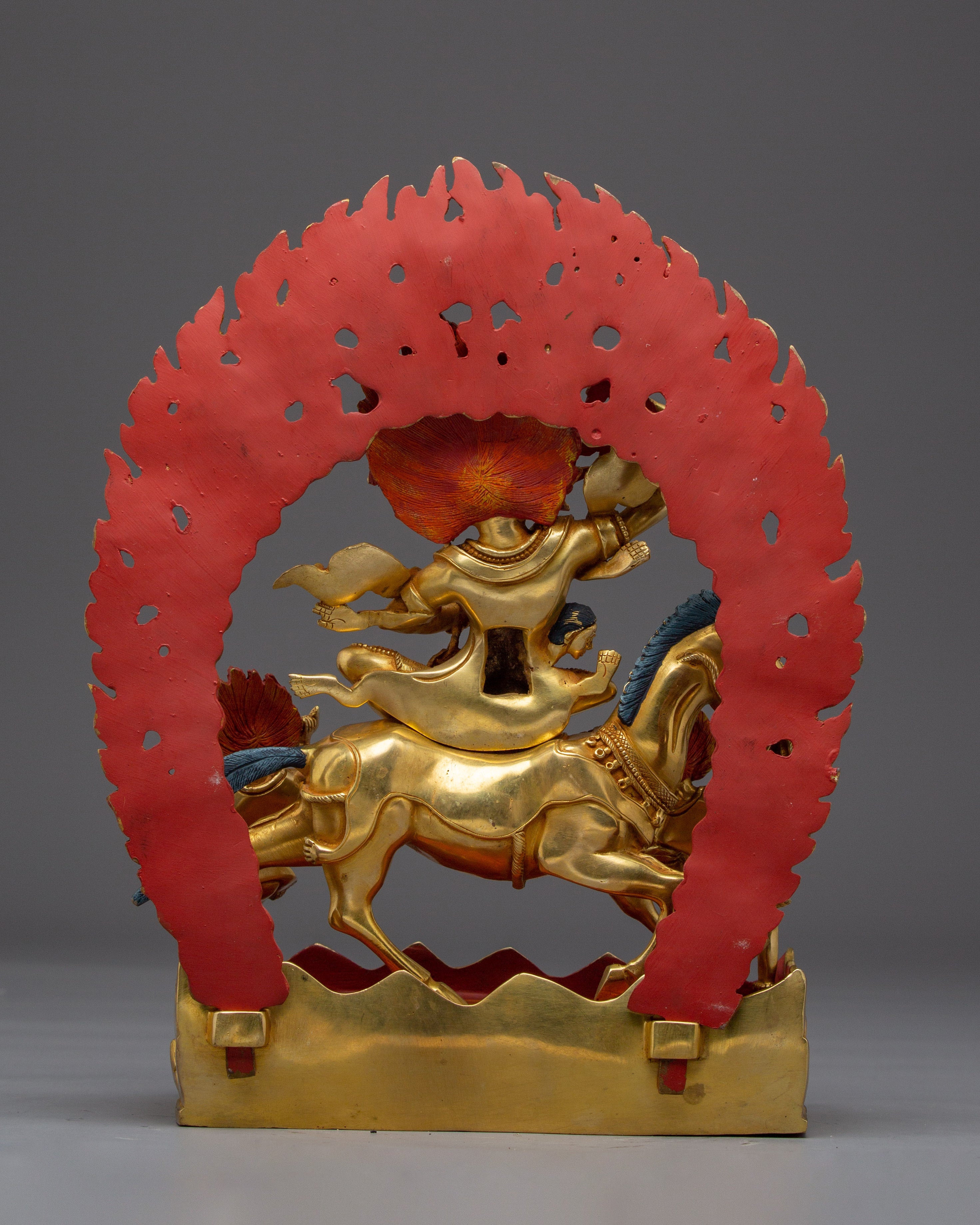 Wrathful Palden Lhamo Sculpture | Tibetan Protector Deity in 24K Gold Gilded Copper