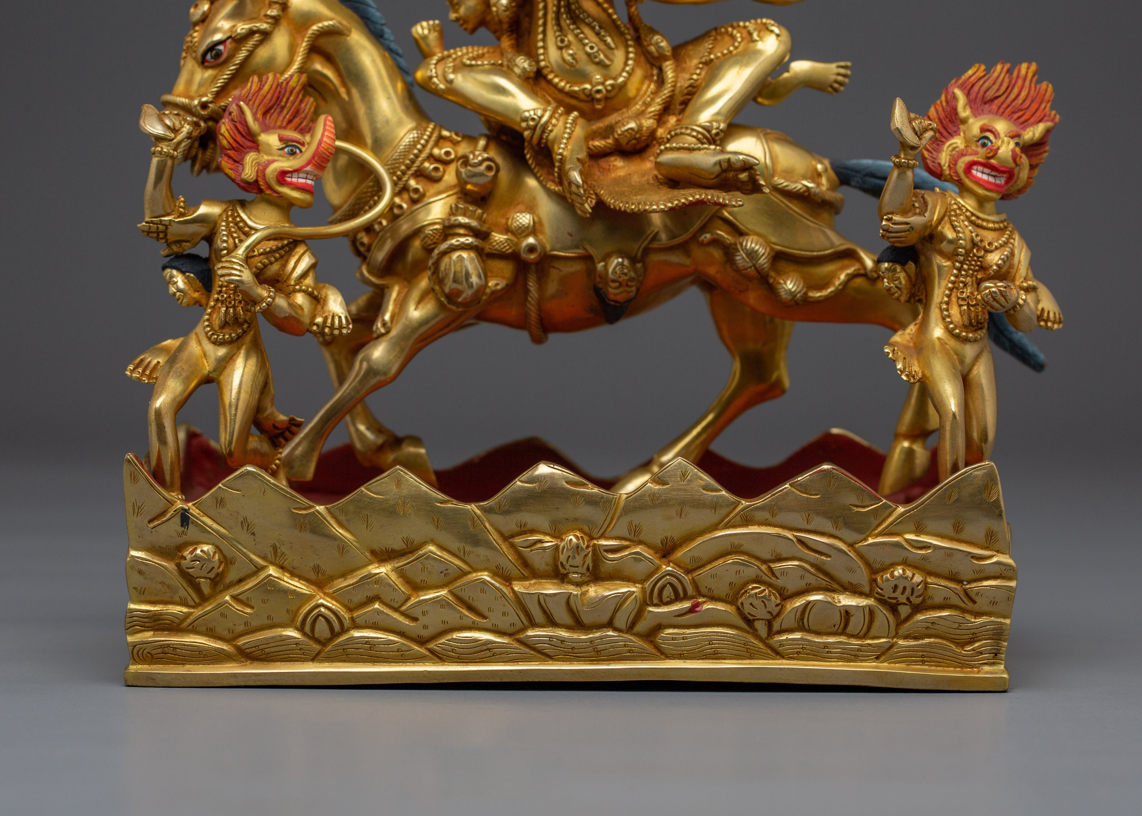 Wrathful Palden Lhamo Sculpture | Tibetan Protector Deity in 24K Gold Gilded Copper