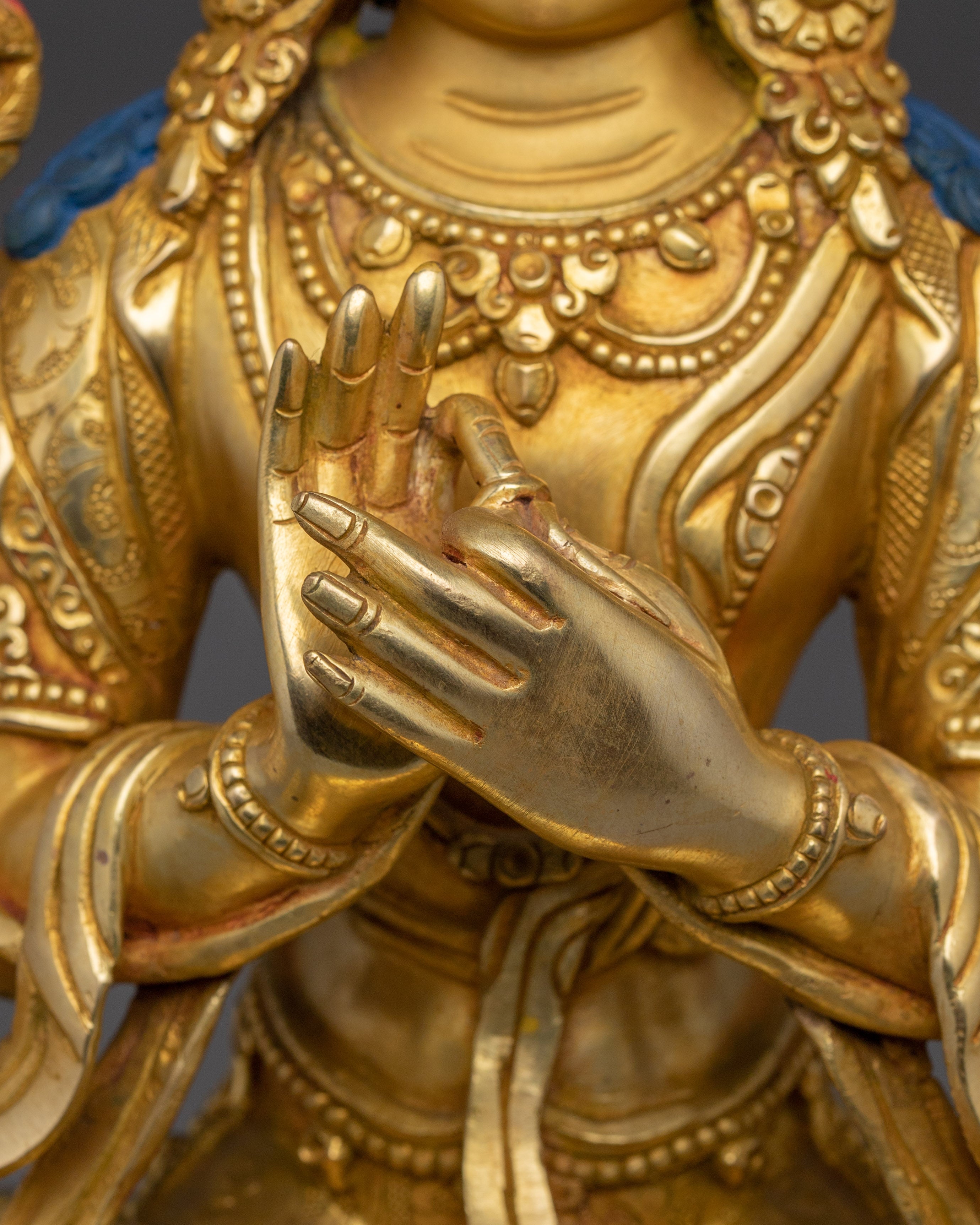 Maitreya Buddha Statue in Gold-Gilded and Copper | Sculpture for Peace & Loving Kindness