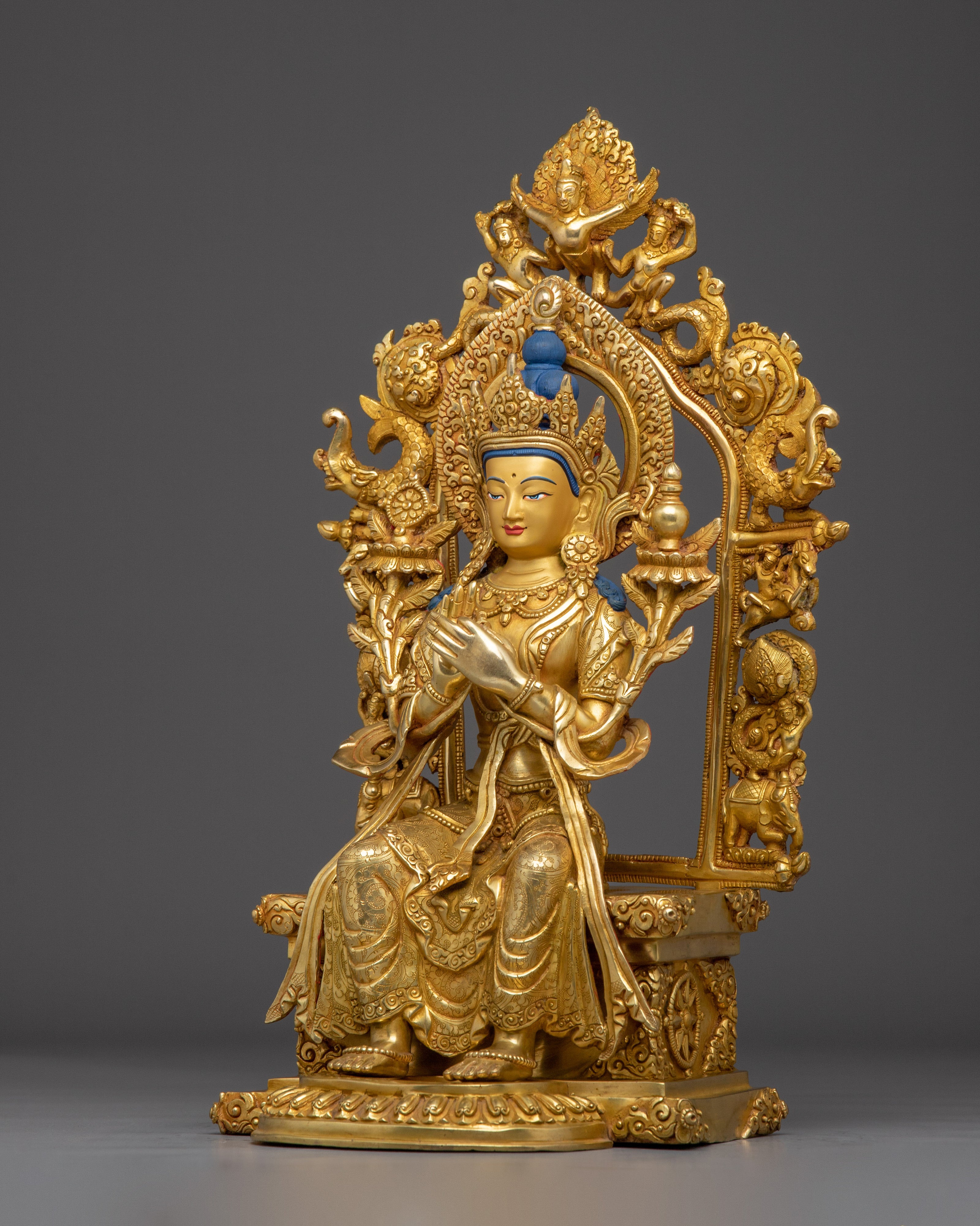 Maitreya Buddha Statue in Gold-Gilded and Copper | Sculpture for Peace & Loving Kindness