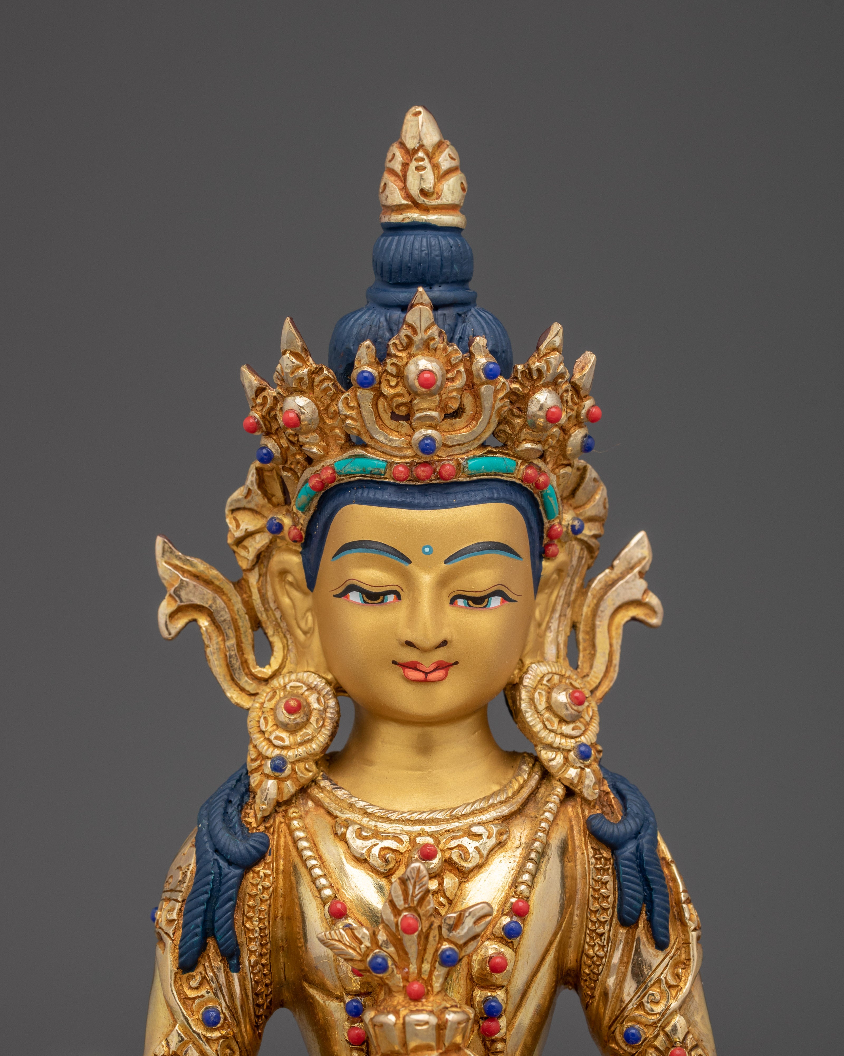 Amitayus Buddha Copper and Gemstone Statue | Spiritual Significance & Timeless Beauty