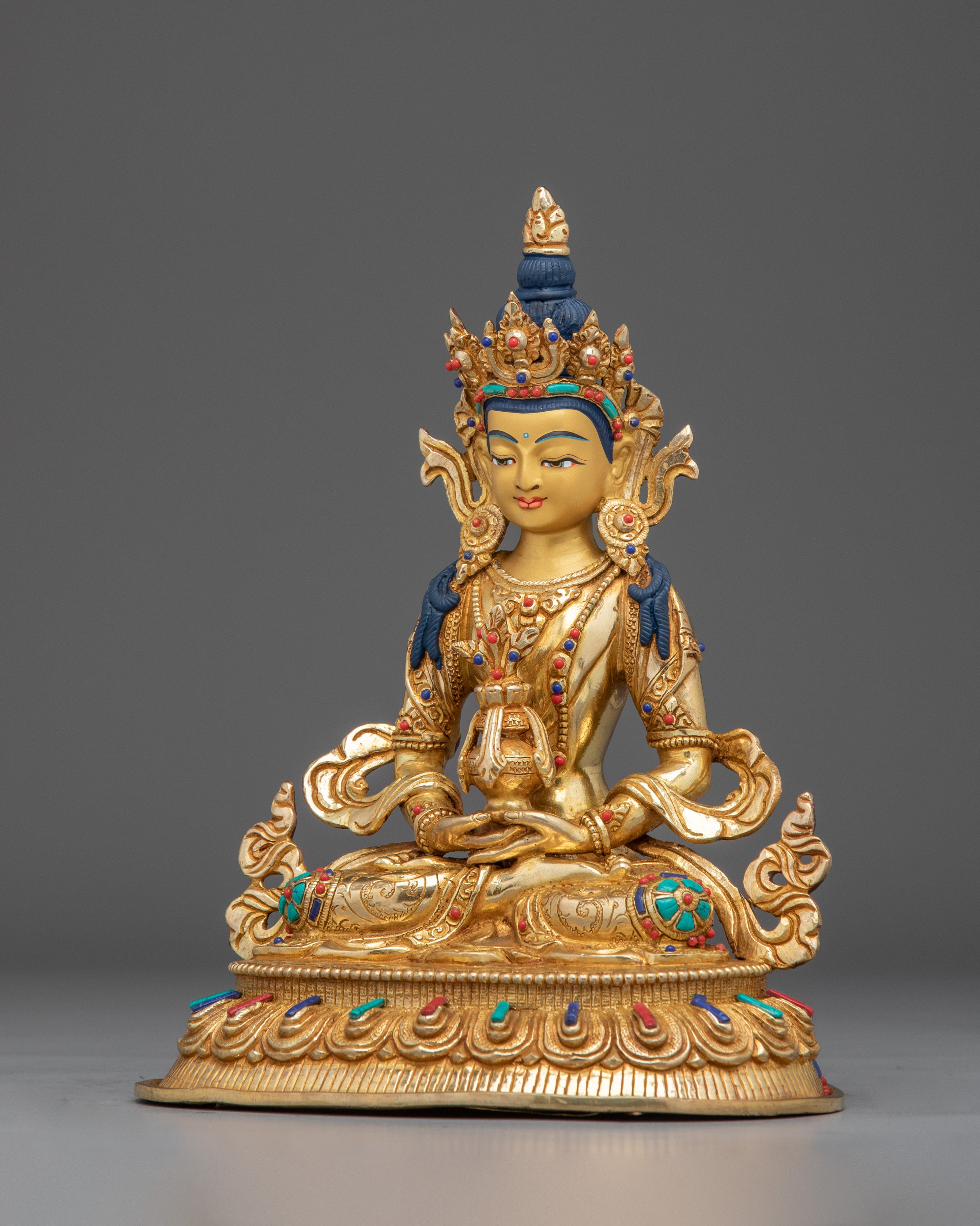 Amitayus Buddha Copper and Gemstone Statue | Spiritual Significance & Timeless Beauty