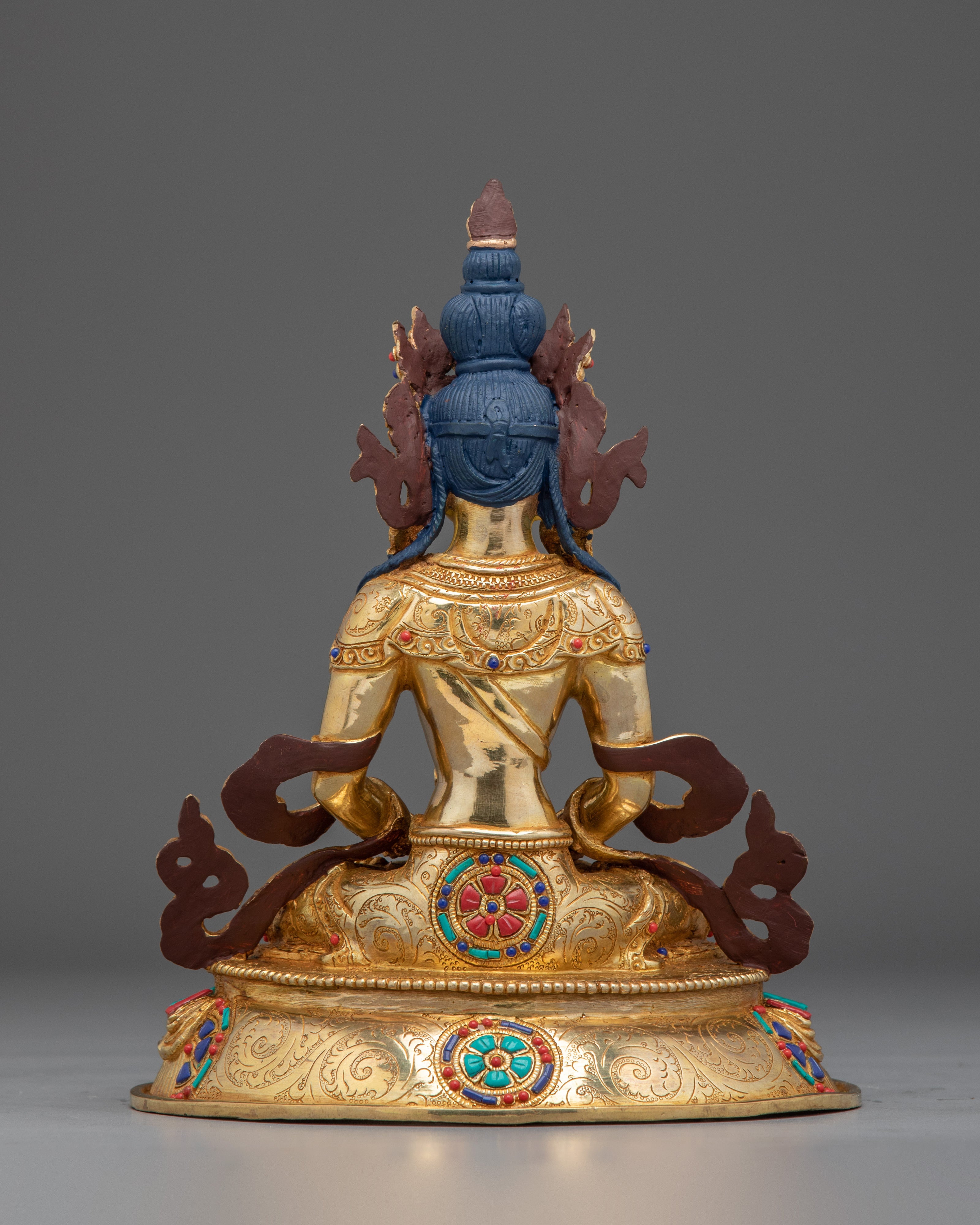 Amitayus Buddha Copper and Gemstone Statue | Spiritual Significance & Timeless Beauty