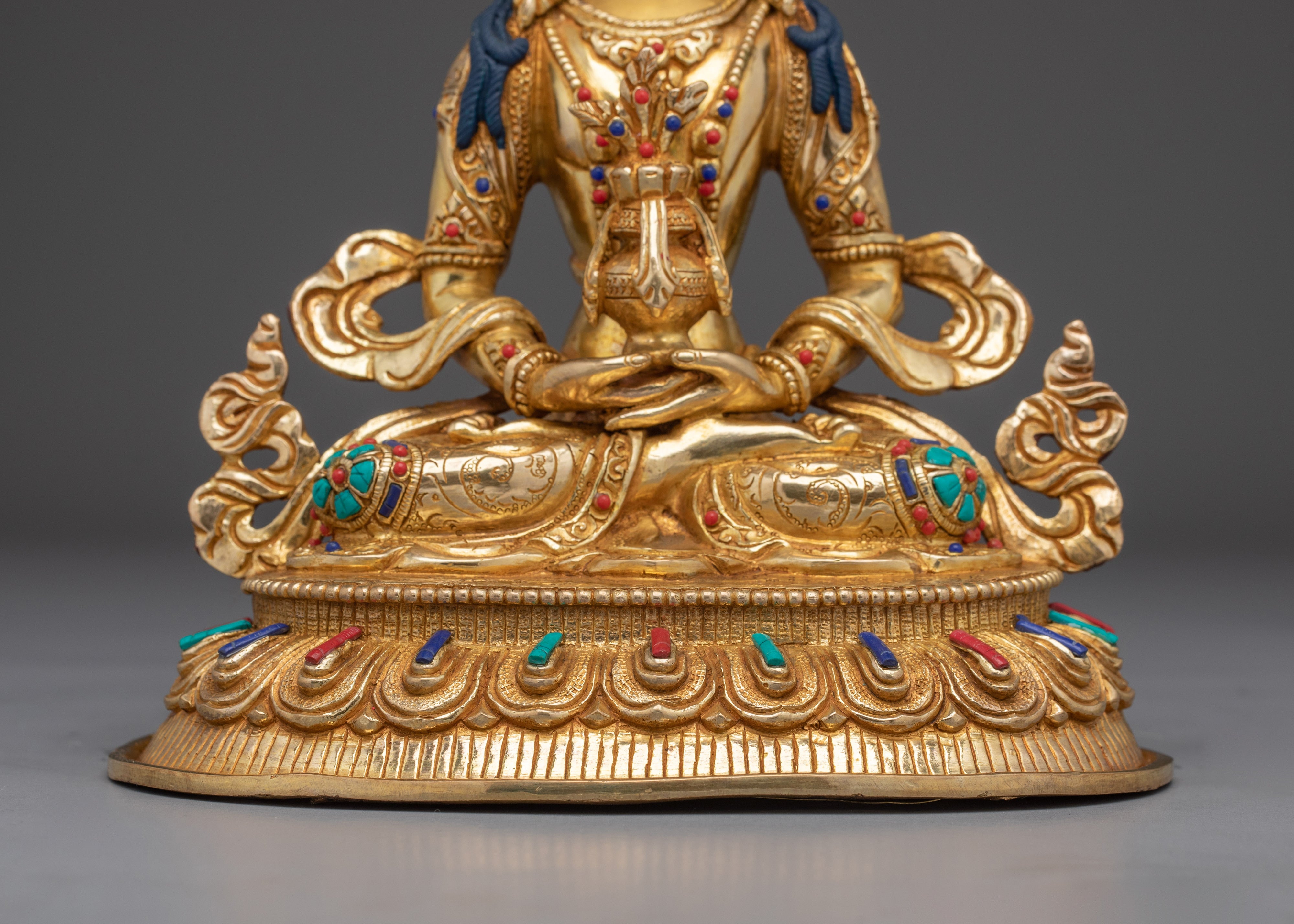 Amitayus Buddha Copper and Gemstone Statue | Spiritual Significance & Timeless Beauty