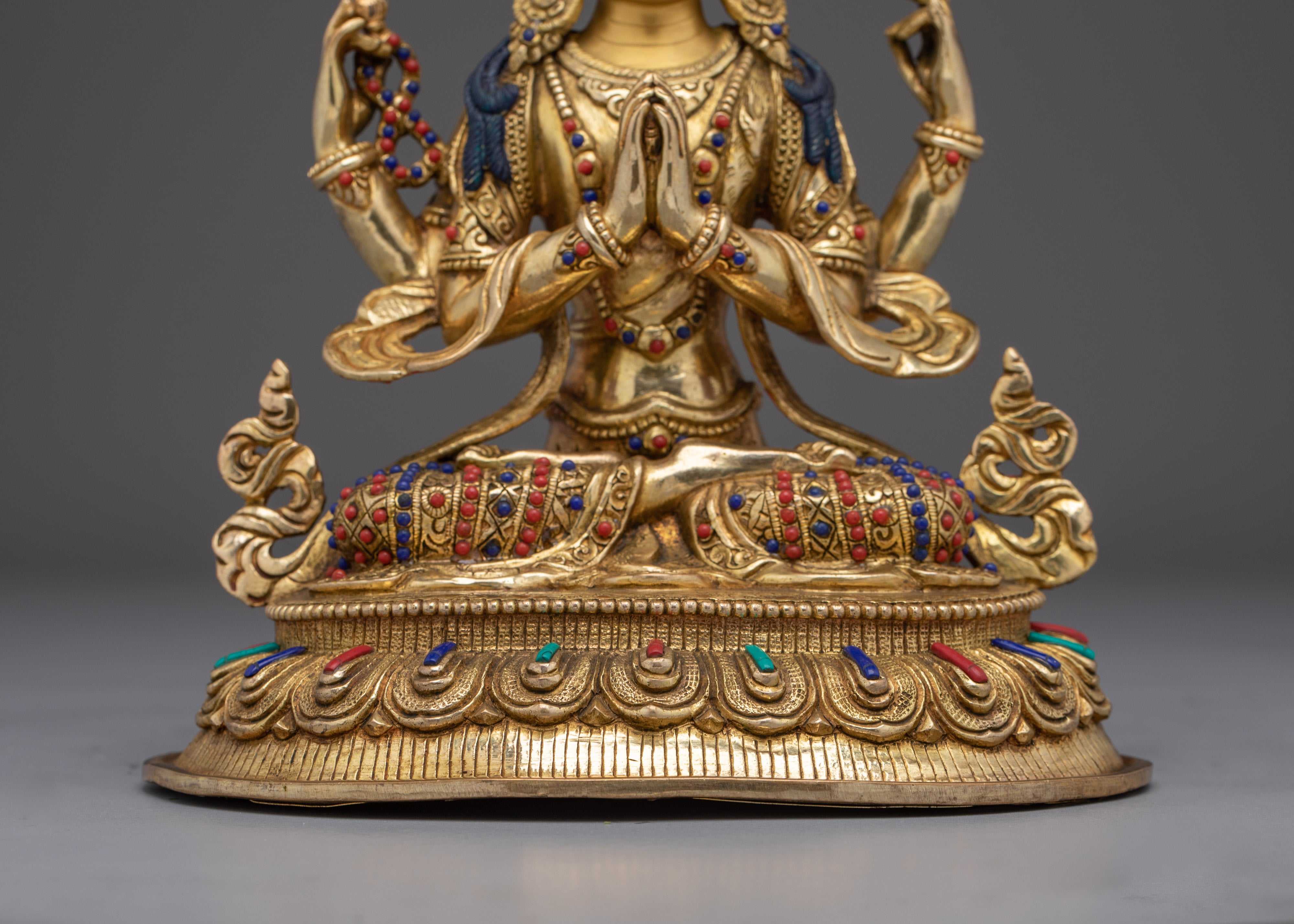 Chenrezig Buddha Copper and Gemstones Statue | Spiritual Perfect for Meditation