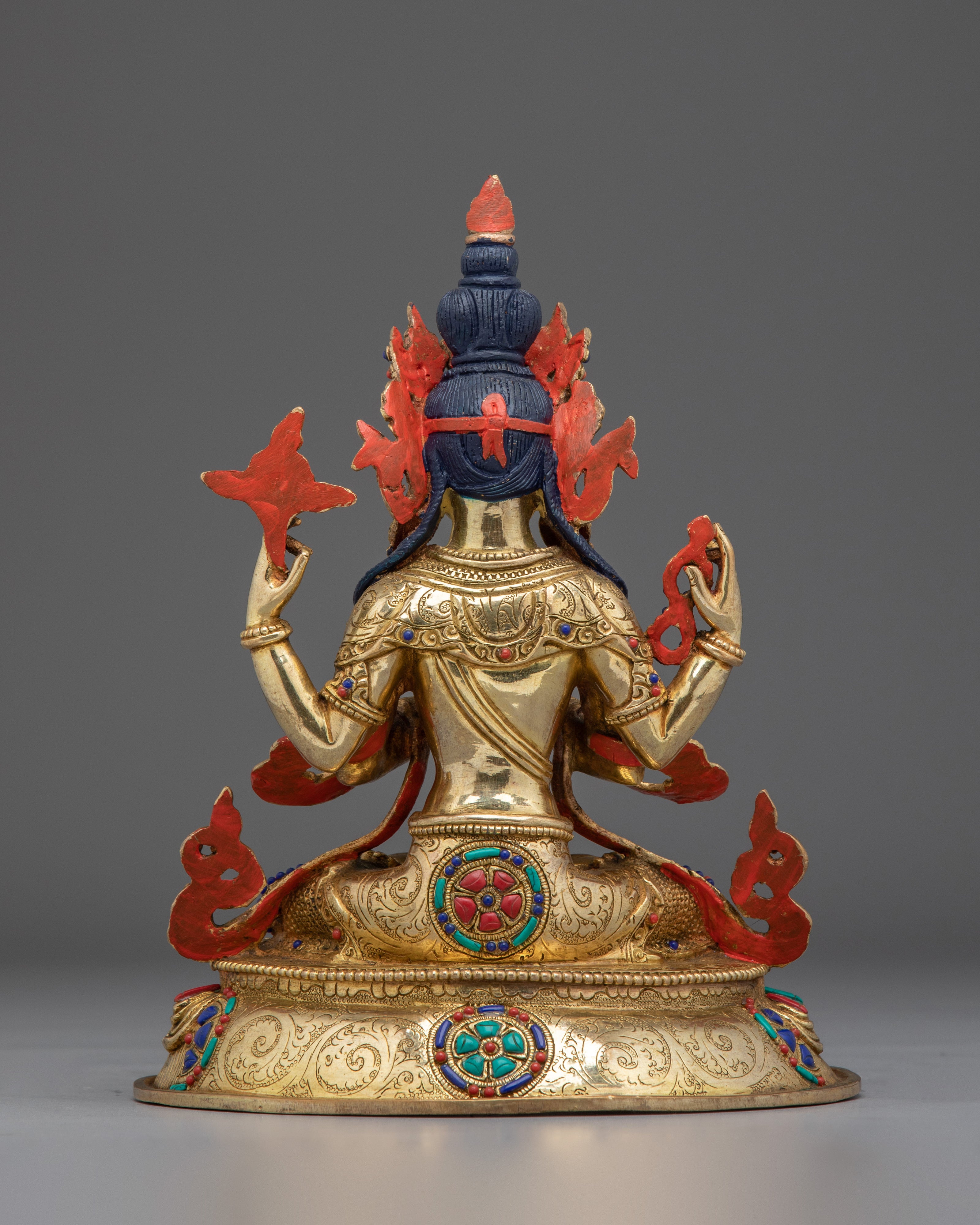 Chenrezig Buddha Copper and Gemstones Statue | Spiritual Perfect for Meditation