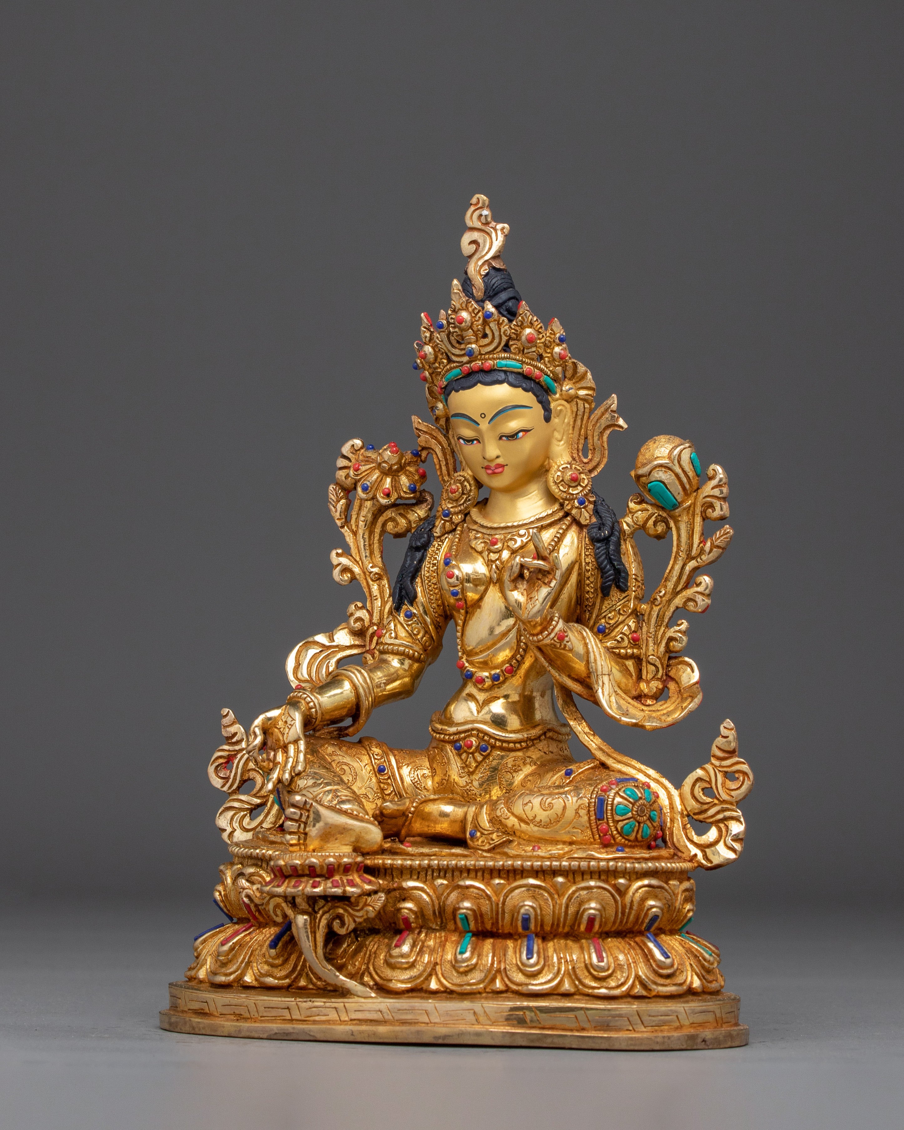Green Tara Buddha Gemstones Statue | Perfect for Meditation and Spiritual Practice
