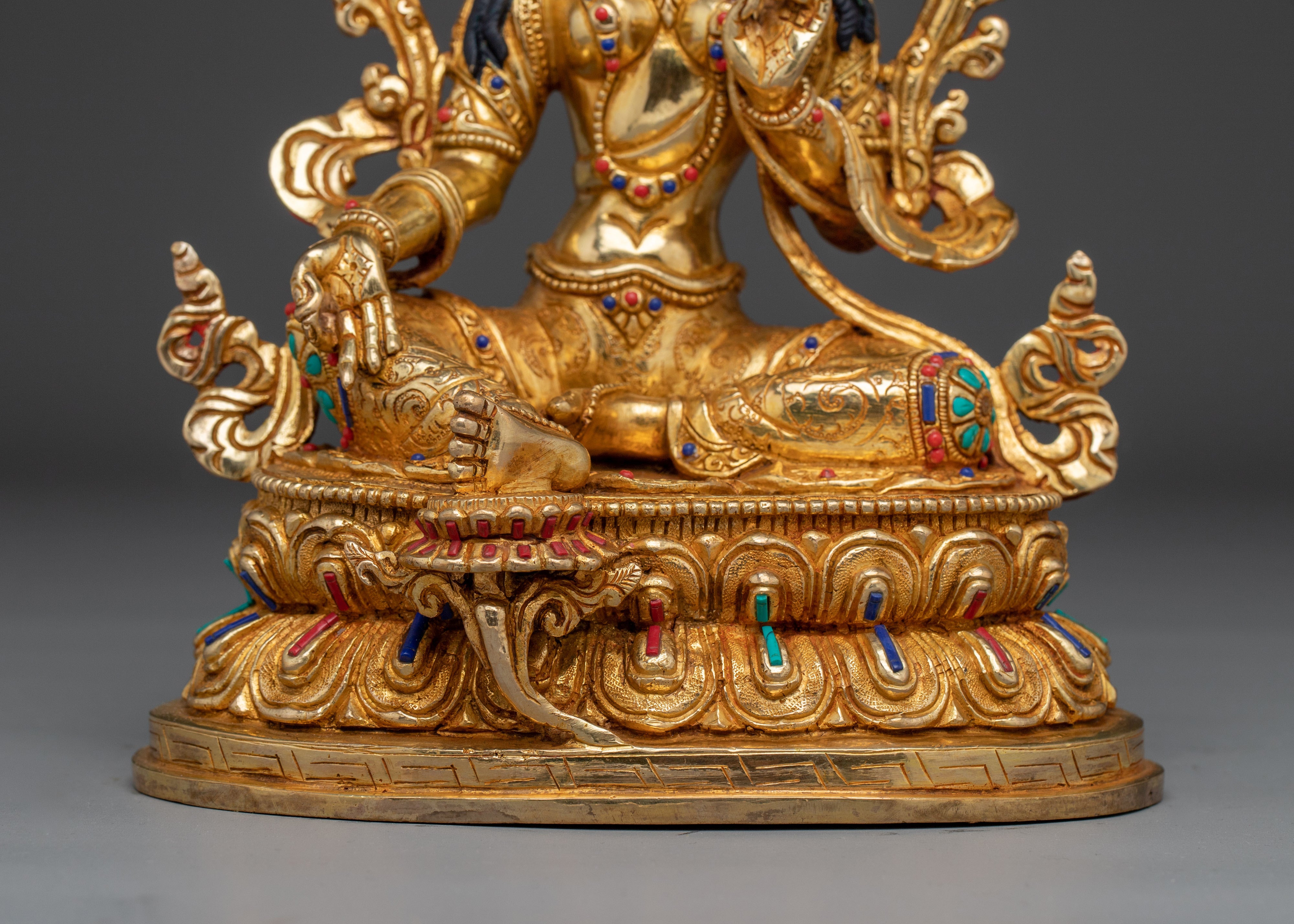 Green Tara Buddha Gemstones Statue | Perfect for Meditation and Spiritual Practice