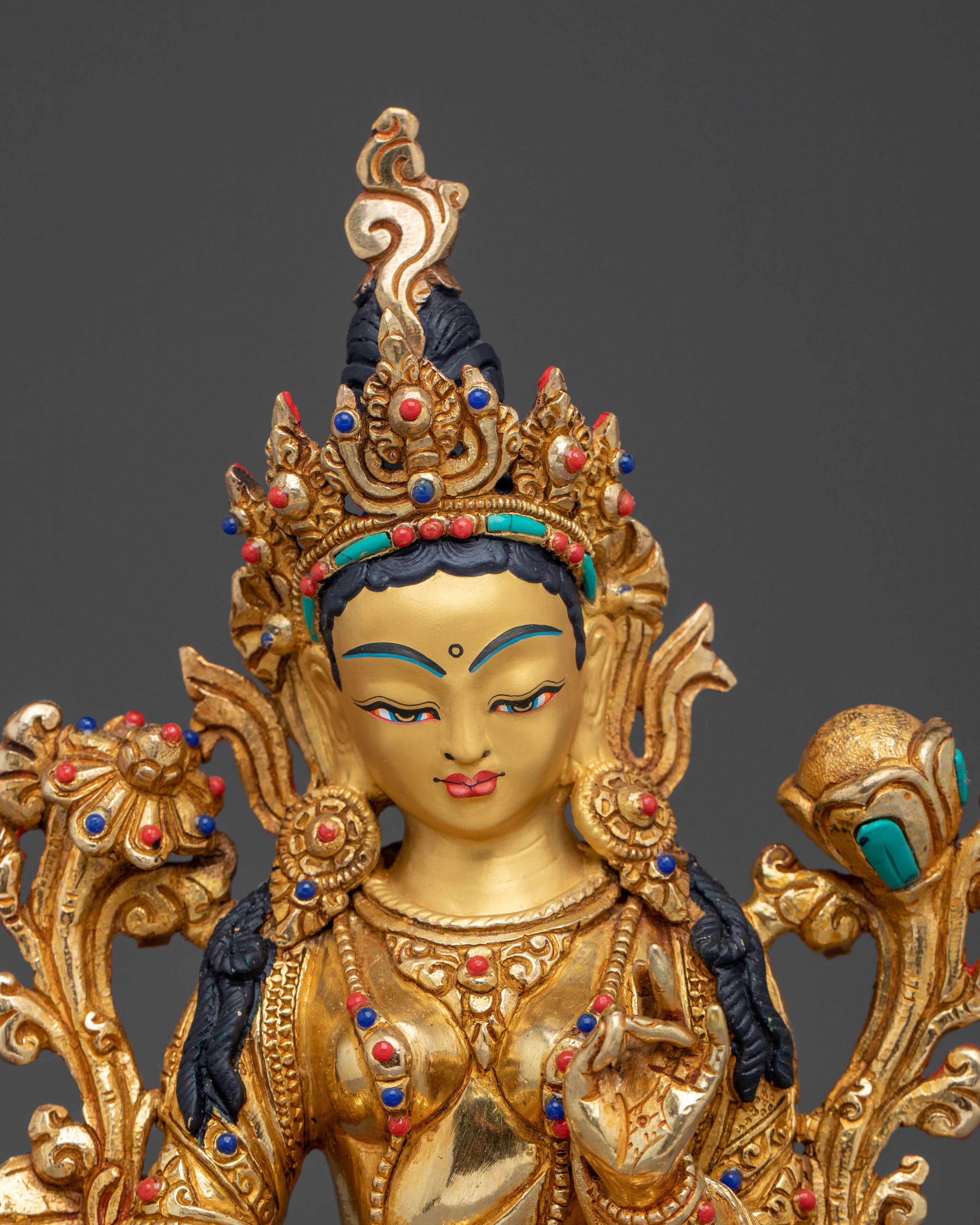 Green Tara Buddha Gemstones Statue | Perfect for Meditation and Spiritual Practice