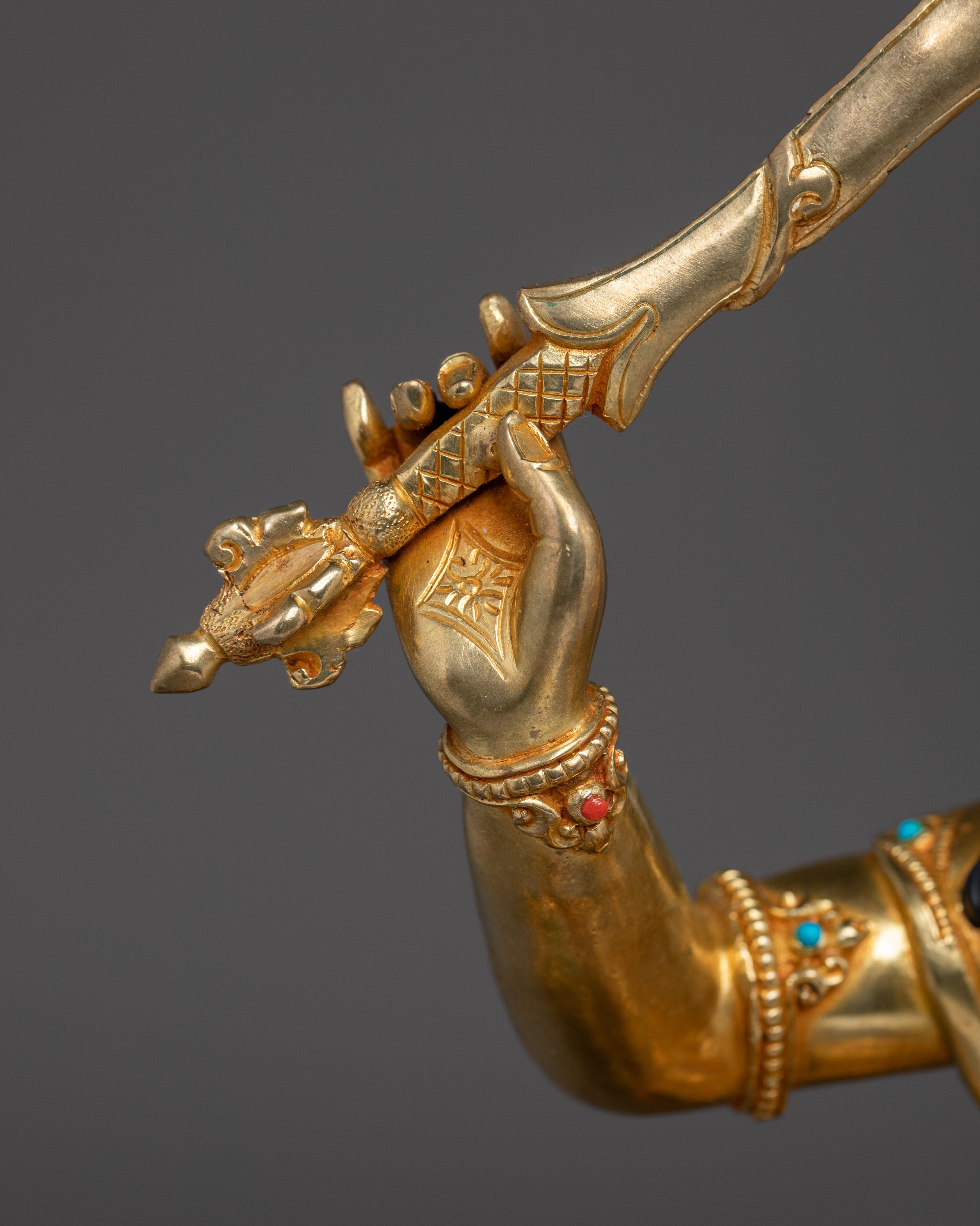 Manjushri Copper and Gemstone Statue | Ideal for Meditation, Spirituality