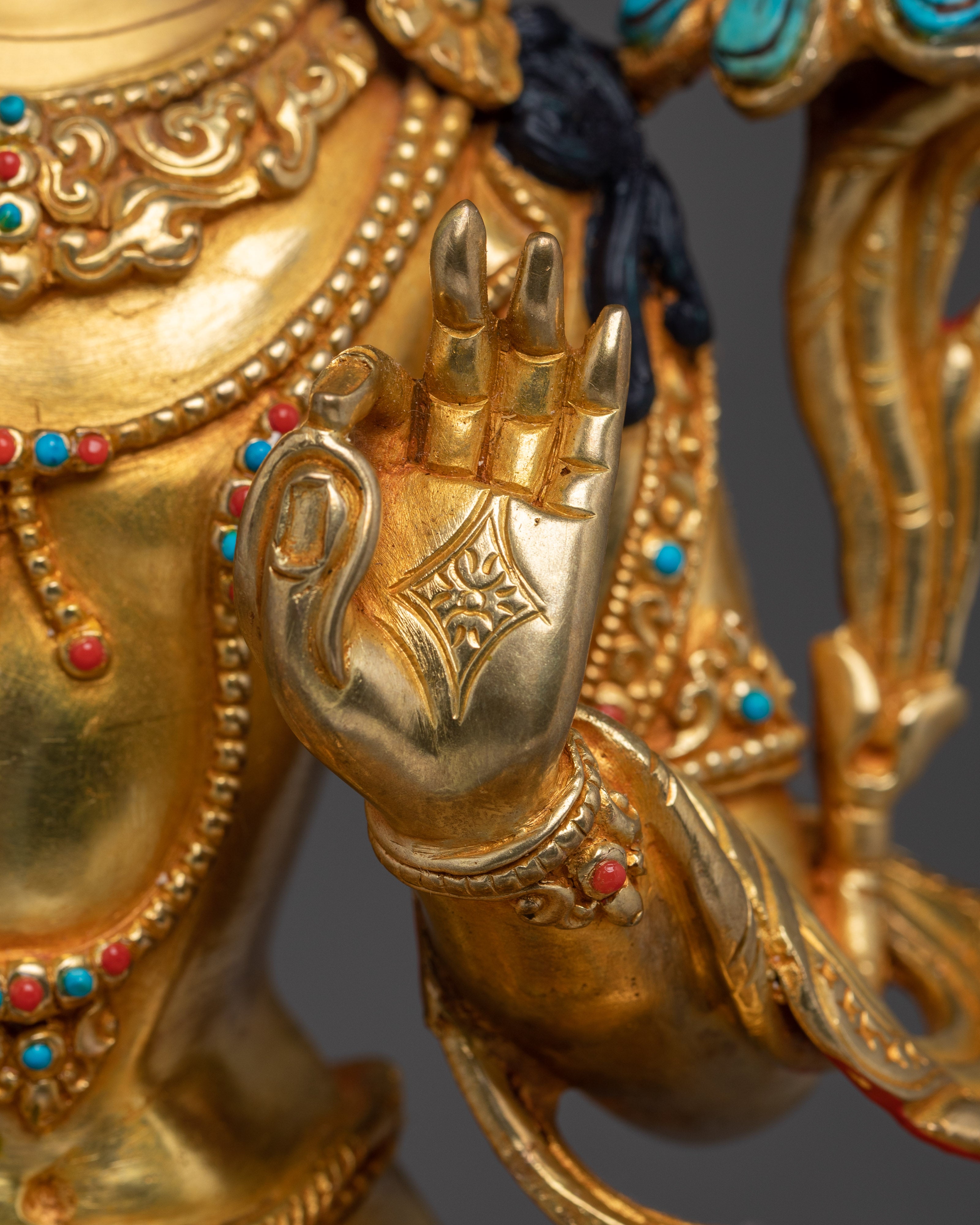 Manjushri Copper and Gemstone Statue | Ideal for Meditation, Spirituality