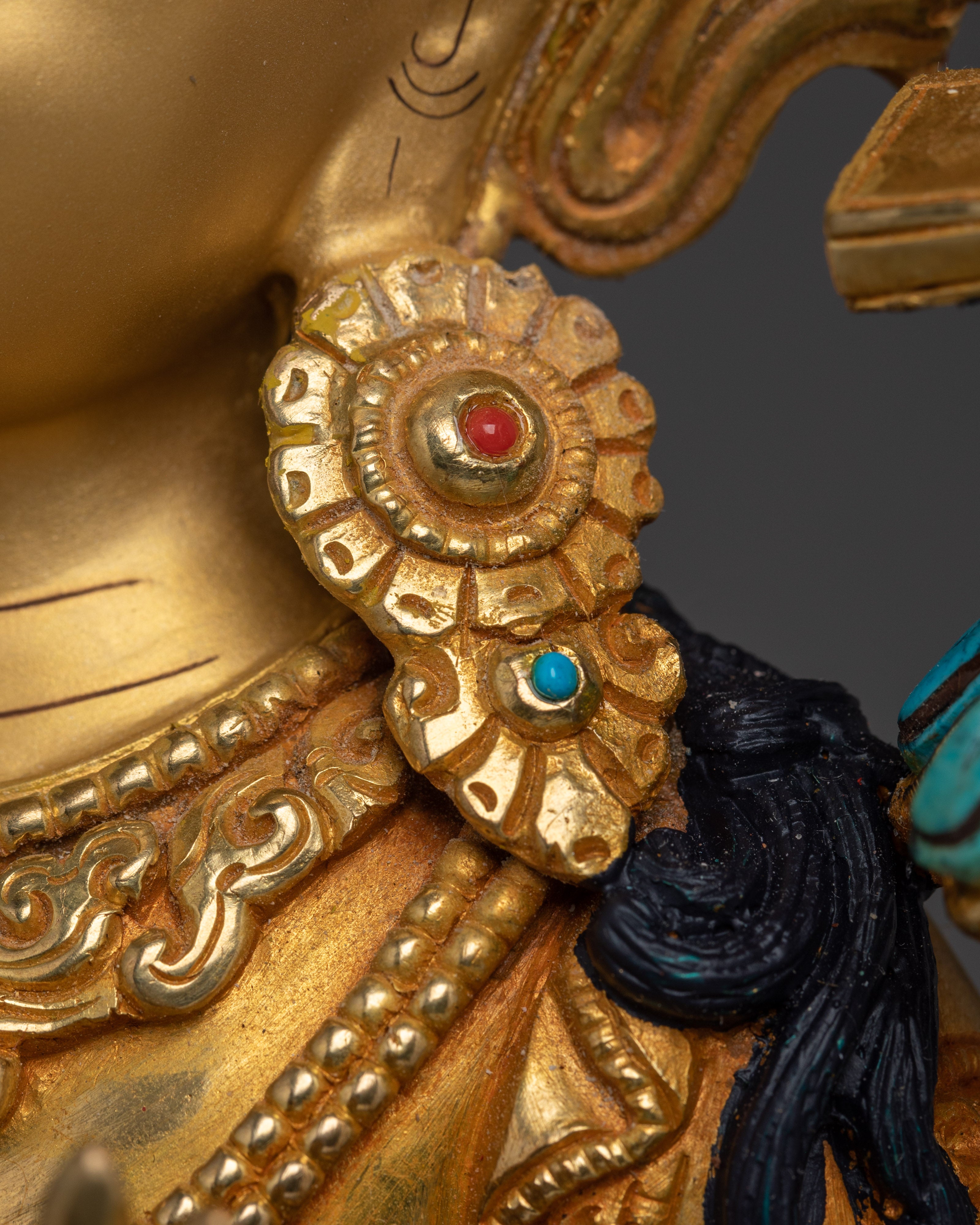 Manjushri Copper and Gemstone Statue | Ideal for Meditation, Spirituality