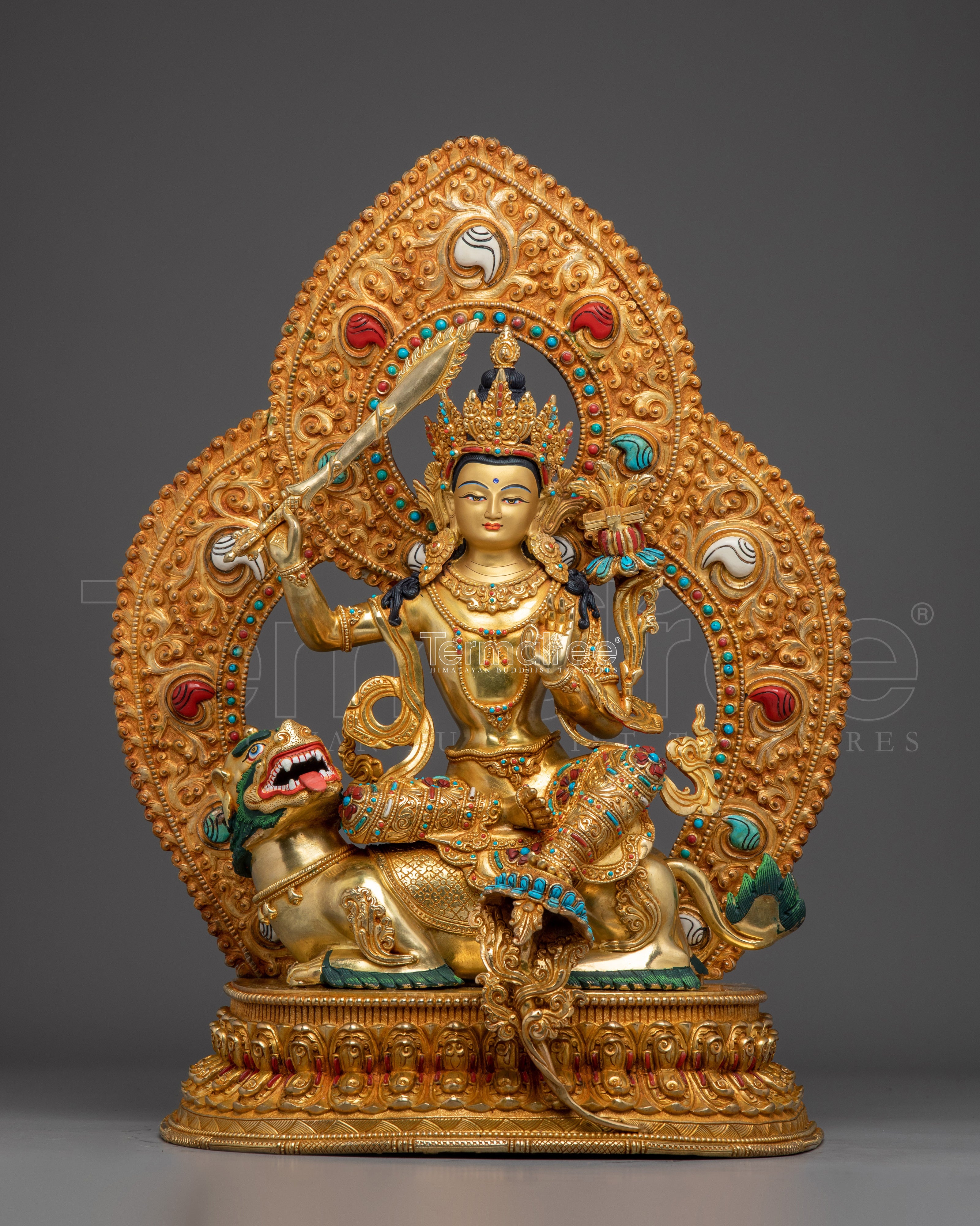 Manjushri Copper and Gemstone Statue | Ideal for Meditation, Spirituality