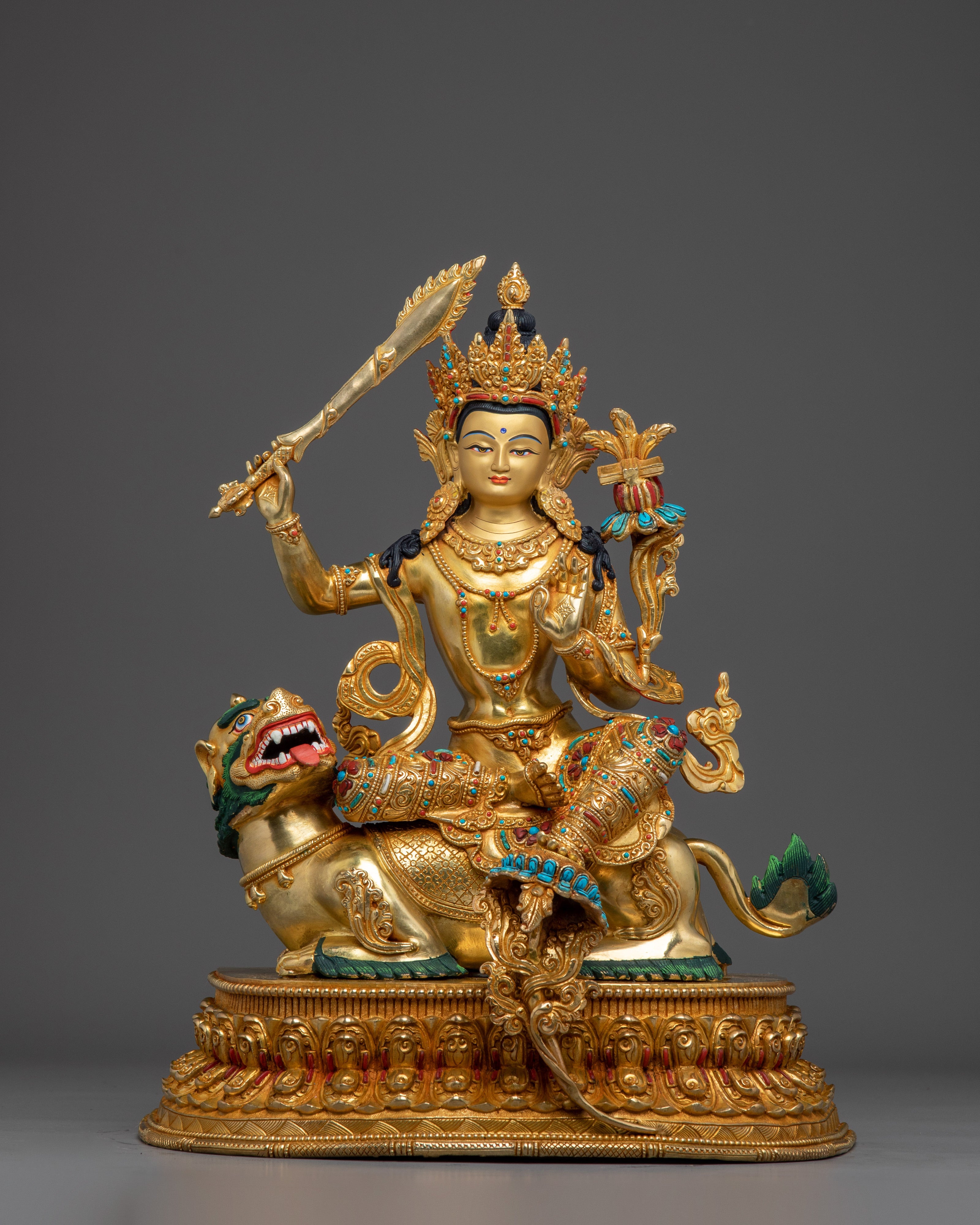 Manjushri Copper and Gemstone Statue | Ideal for Meditation, Spirituality