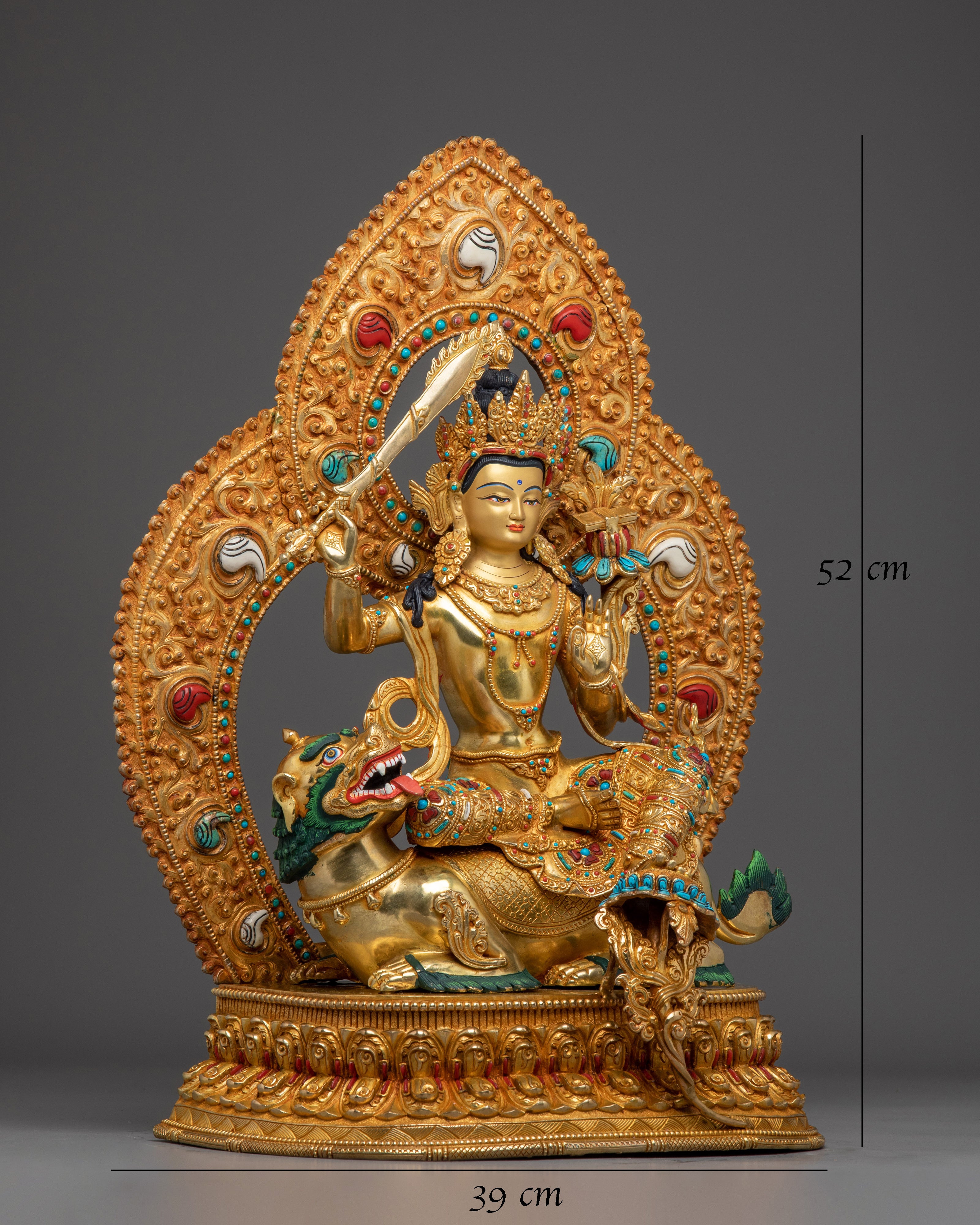 Manjushri  Copper and Gemstone Statue