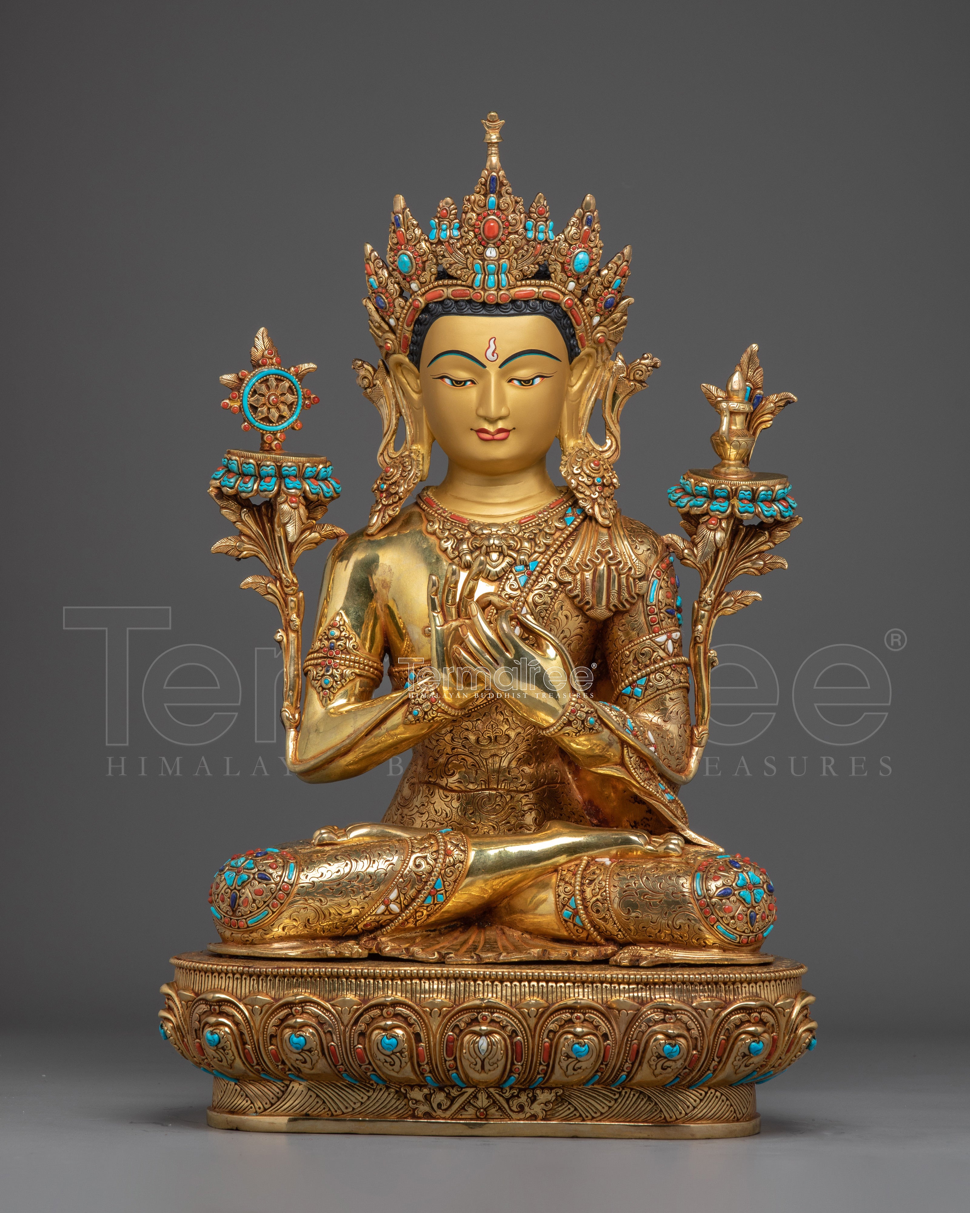 24K Gold Gilded Maitreya Buddha Statue | Spiritual Meditation & Altar Decor